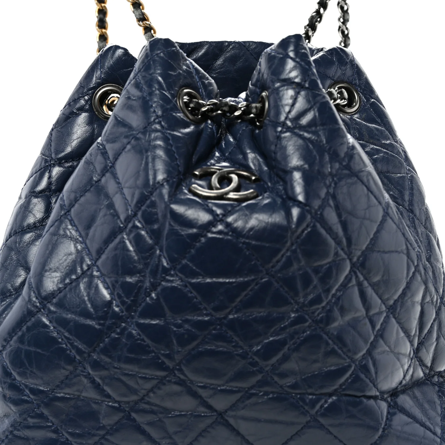 Aged Calfskin Quilted Gabrielle Backpack Navy Black