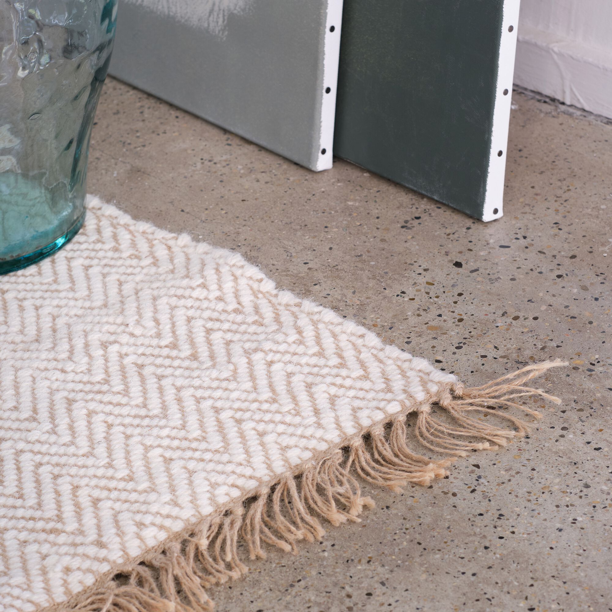 TURAU - Tapis de couloir et laine et jute - blanc 60x200cm