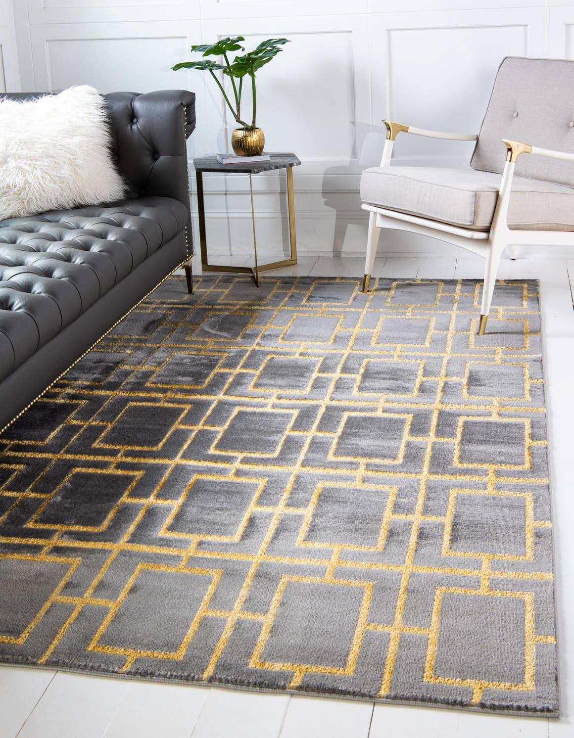 Marilyn Monroe Deco Glam Geometric Area Rug - 4' x 6' - Gray/Gold