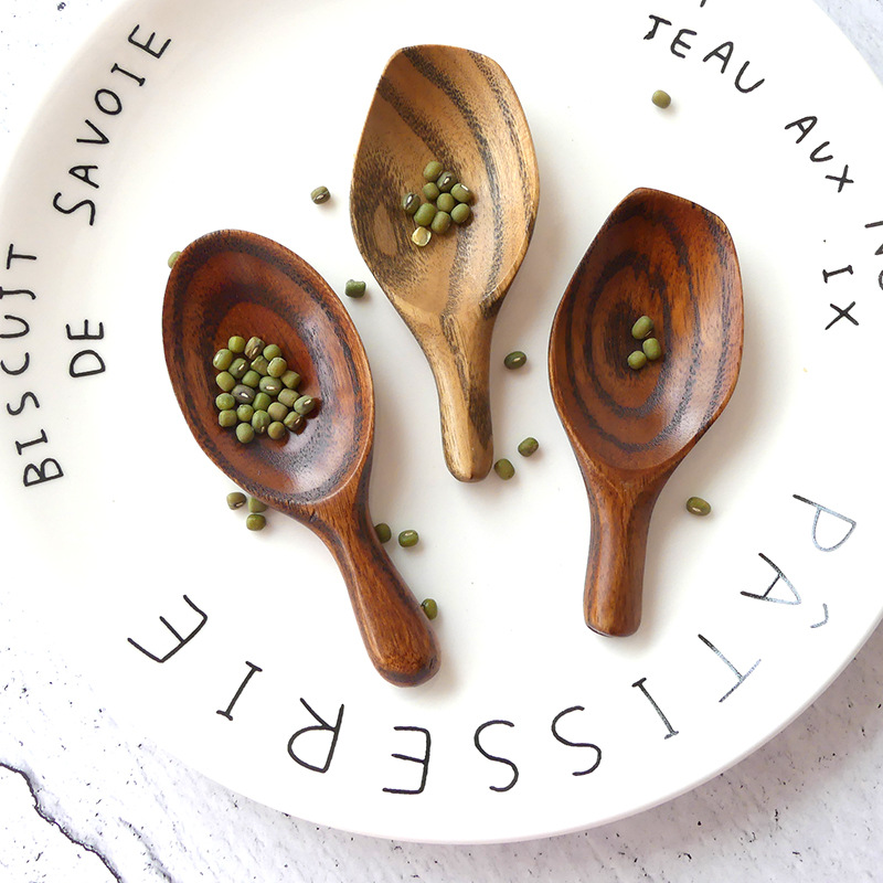 Mini Wooden Spoon Creative Short Handle Wide Mouth Tea Scoop Small Wood Salt and Spice Spoon for Jars