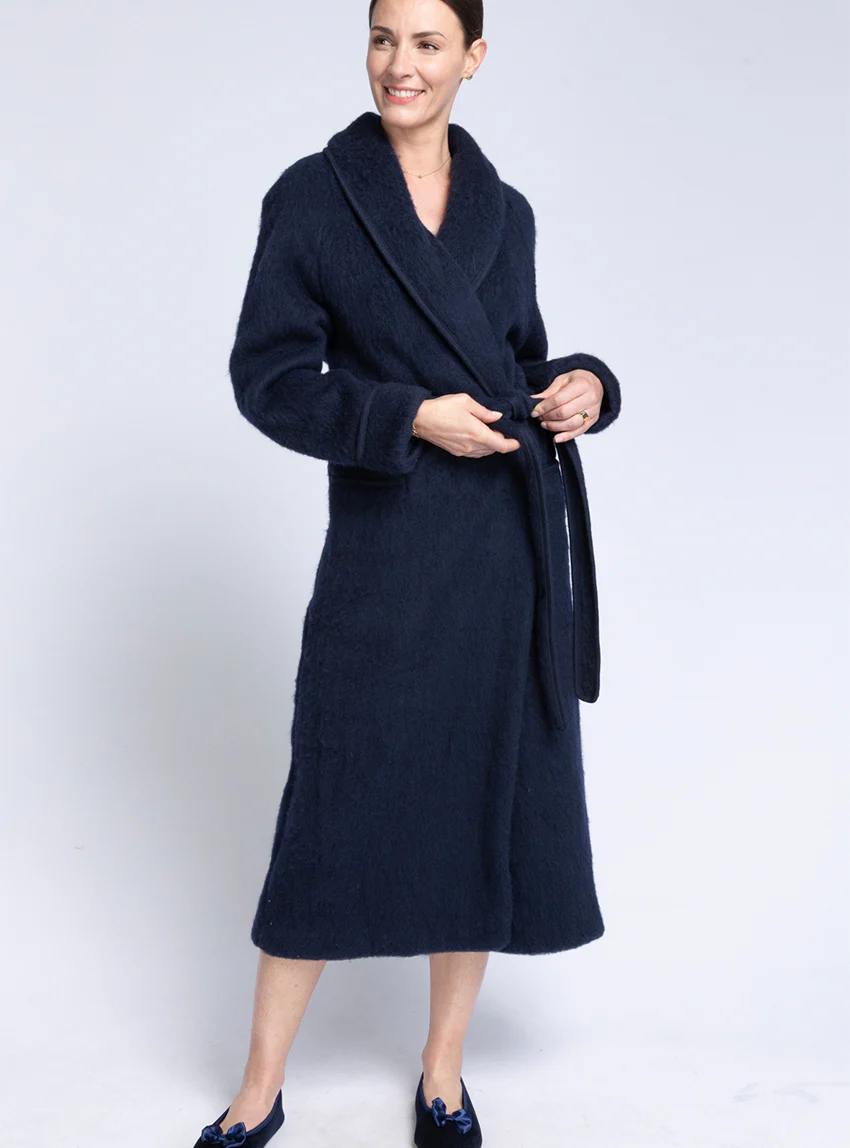 Robe de chambre femme en laine des Pyrénées bleu marine