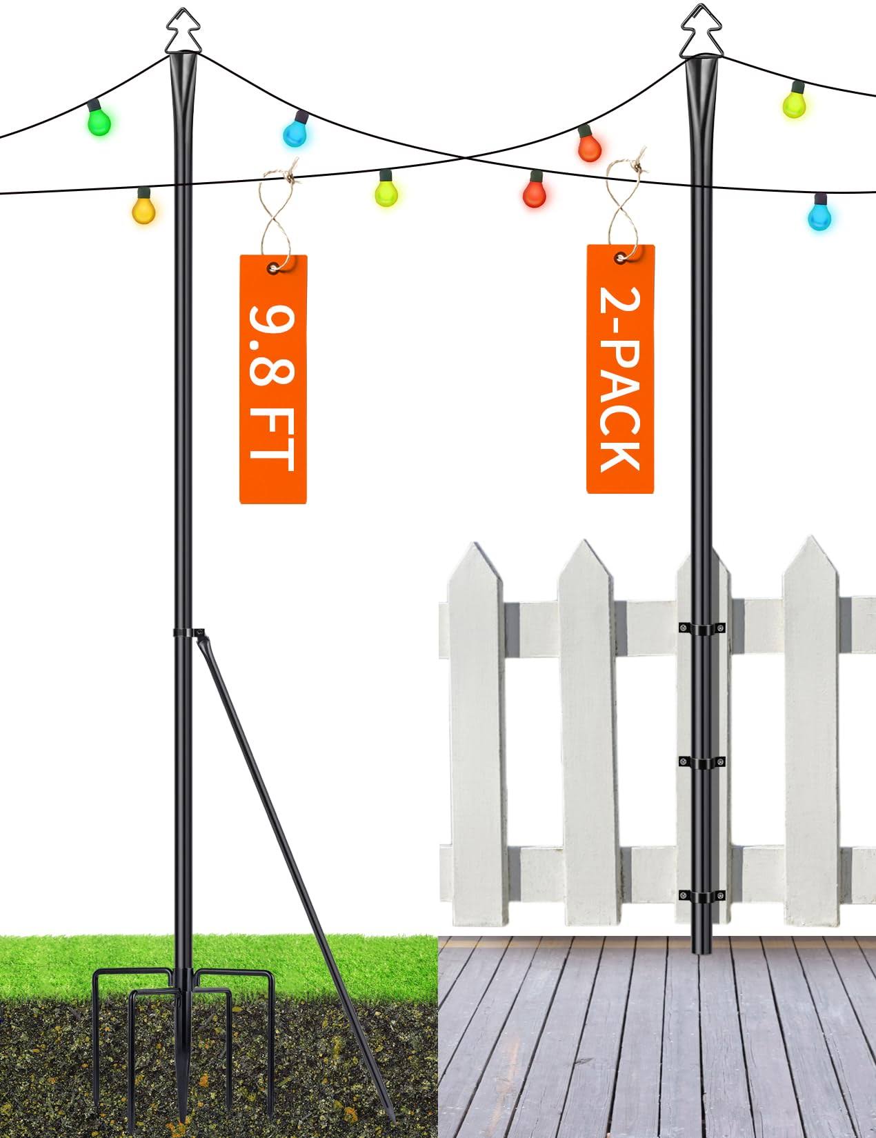 XDW-GIFTS String Light Pole - Steel Poles for Outdoor String Lights Hanging, Garden, Backyard, Patio Lighting Stand for Parties, Christmas, Wedding,