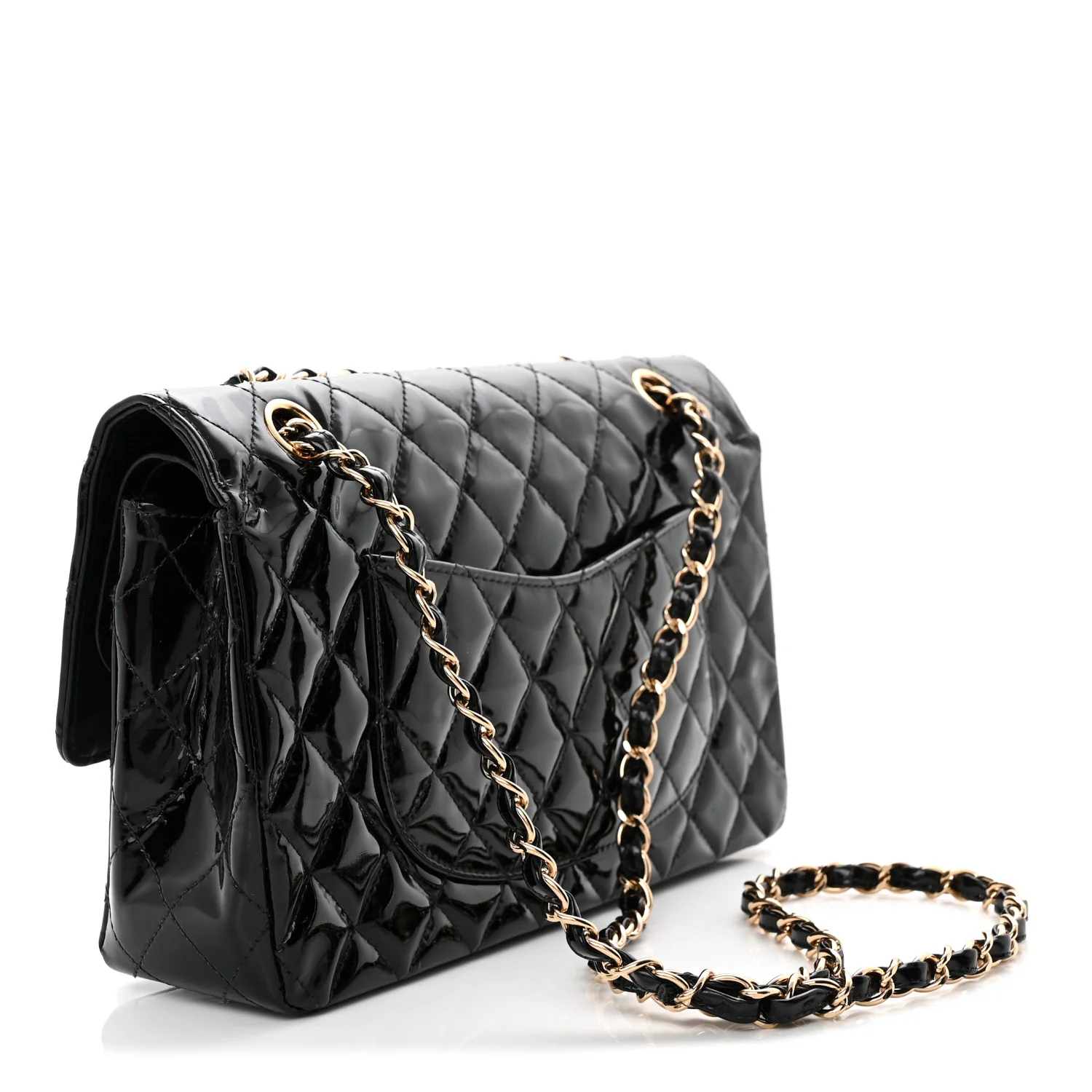 Patent Quilted Medium Double Flap Black