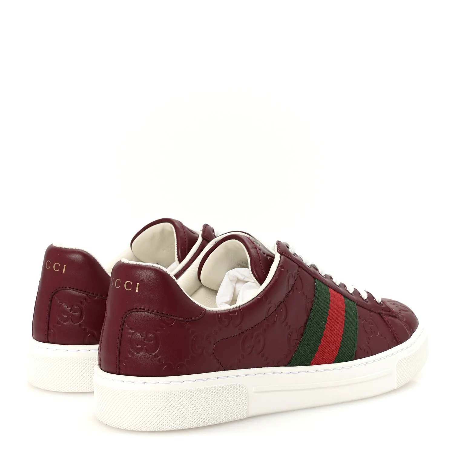 Calfskin GG Embossed Web Mens Ace Sneakers  36.5 Ancora Red