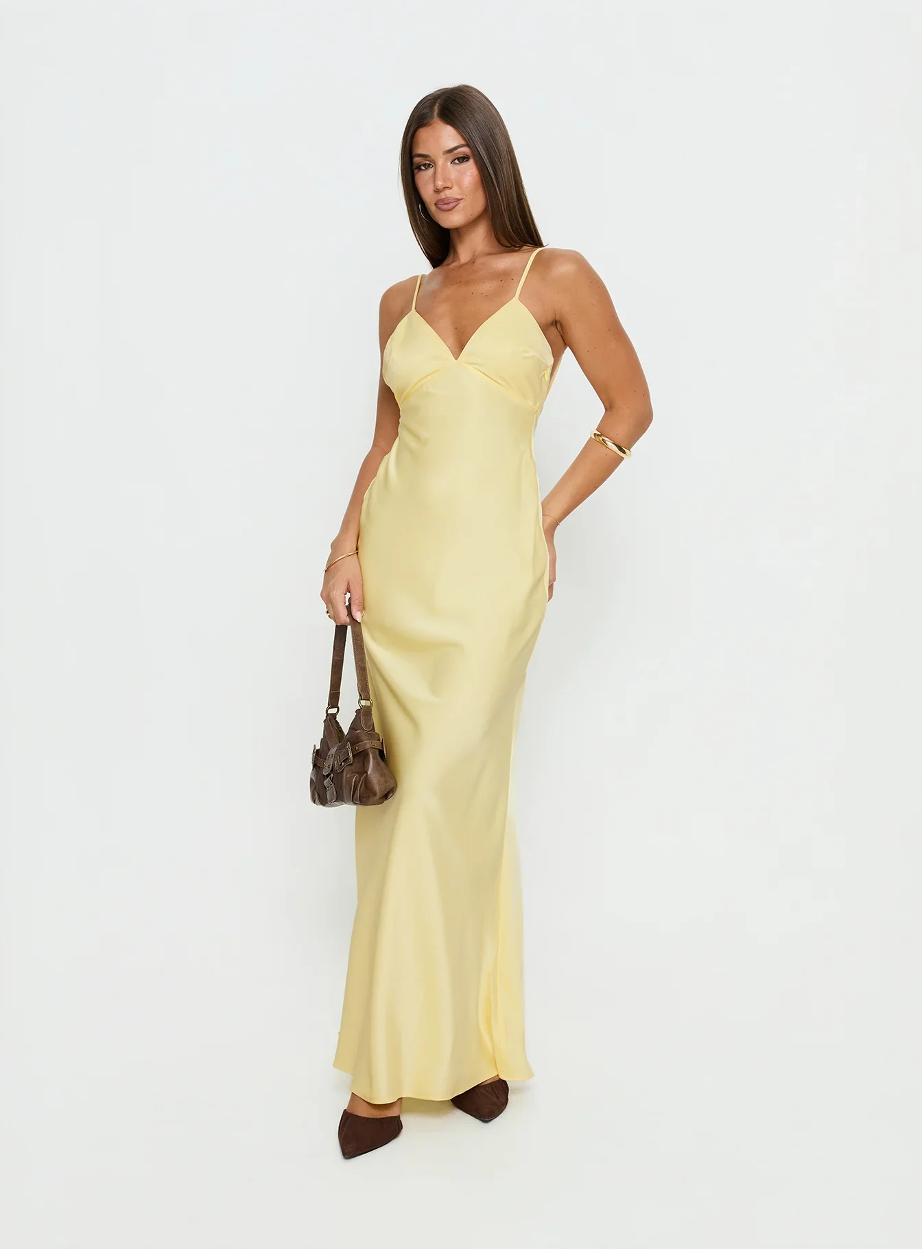 Flip A Switch Satin Lace Slip Maxi Dress Butter