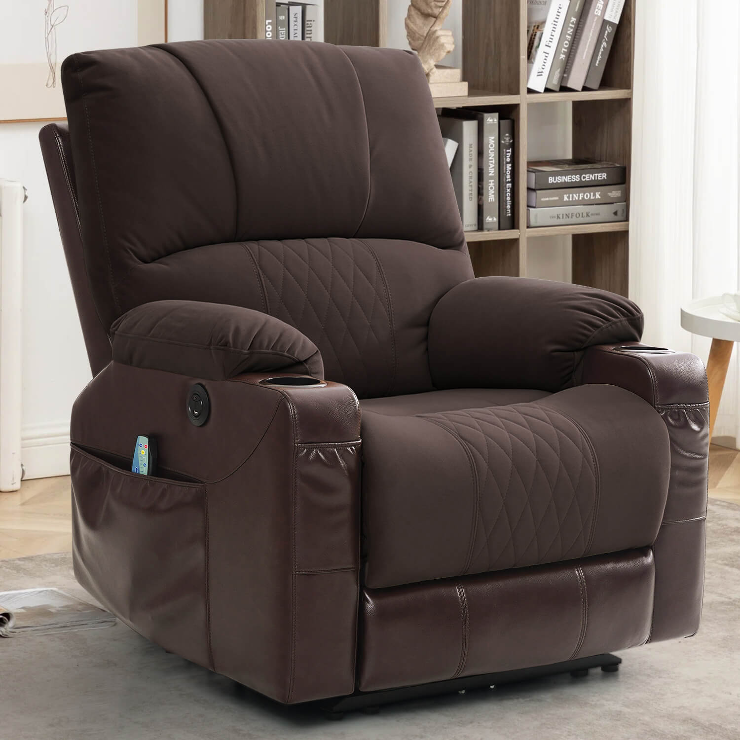 Fauteuil inclinable électrique avec chauffage et massage, format compact