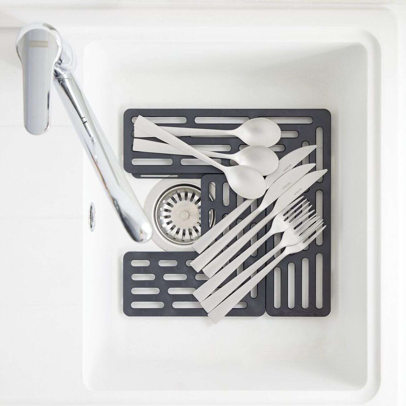 Égouttoir pour fond d'évier multifonction silicone gris 28,5x28,5xH5cm