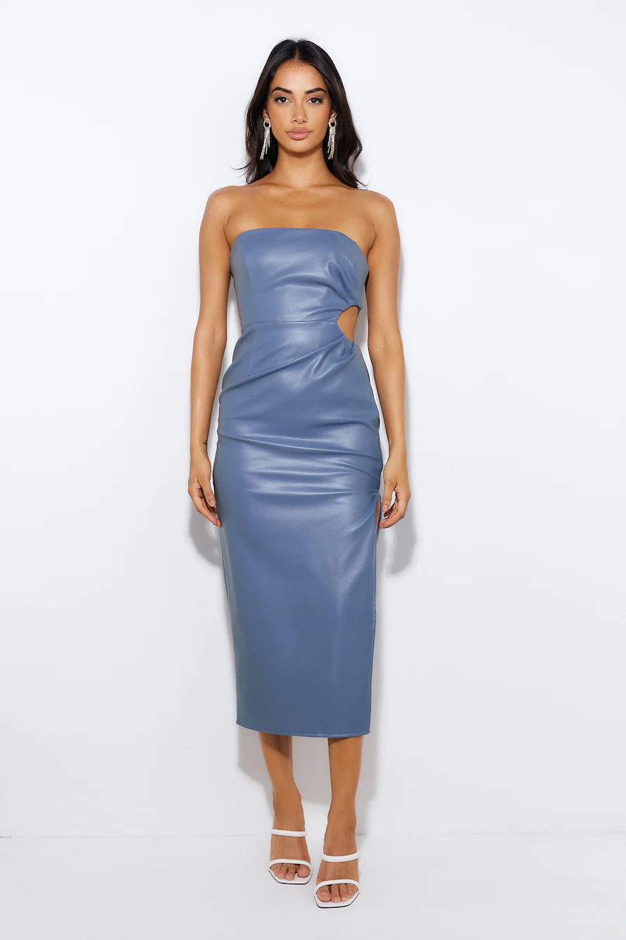 Set This Trend Faux Leather Midi Dress Midnight Blue