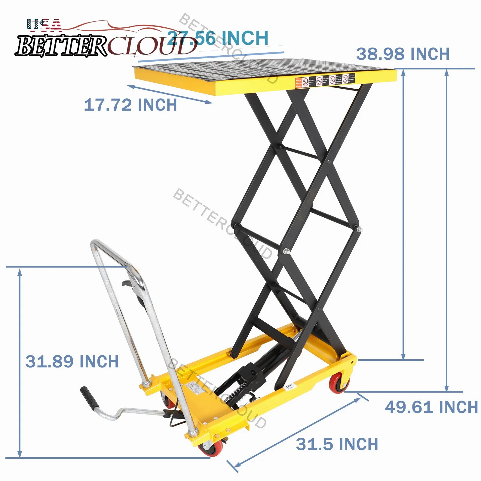 330 lbs Hydraulic Lift Table Cart Manual Double Scissor Lift Table 50" - Image 2
