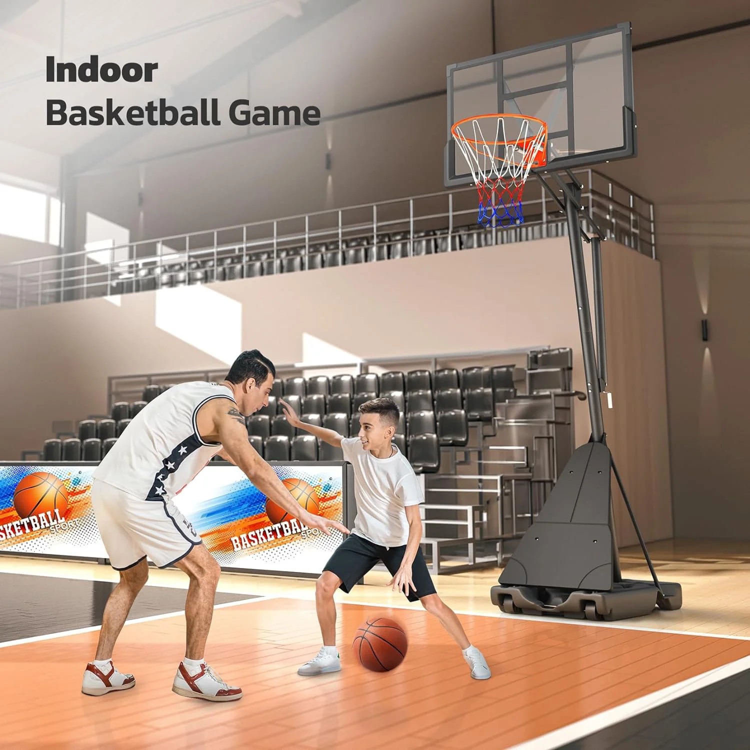 Basketball Hoop System,Quickly Height Adjustable 5.25-10ft, 44 inch PC Backboard Portable Basketball Goal for Outdoor Indoor Court - Image 7