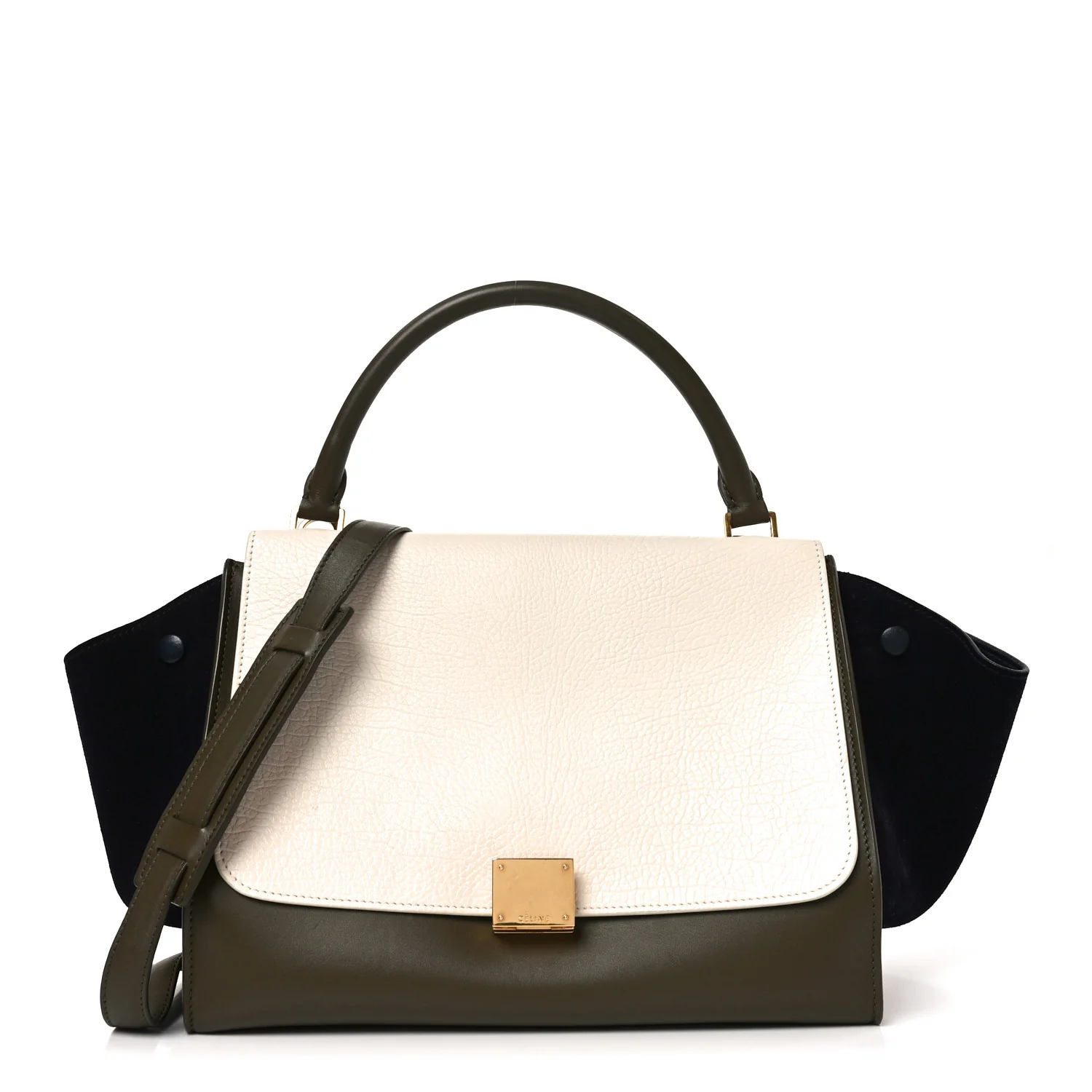 Smooth Calfskin Suede Medium Tri-Color Trapeze Cream Black Khaki