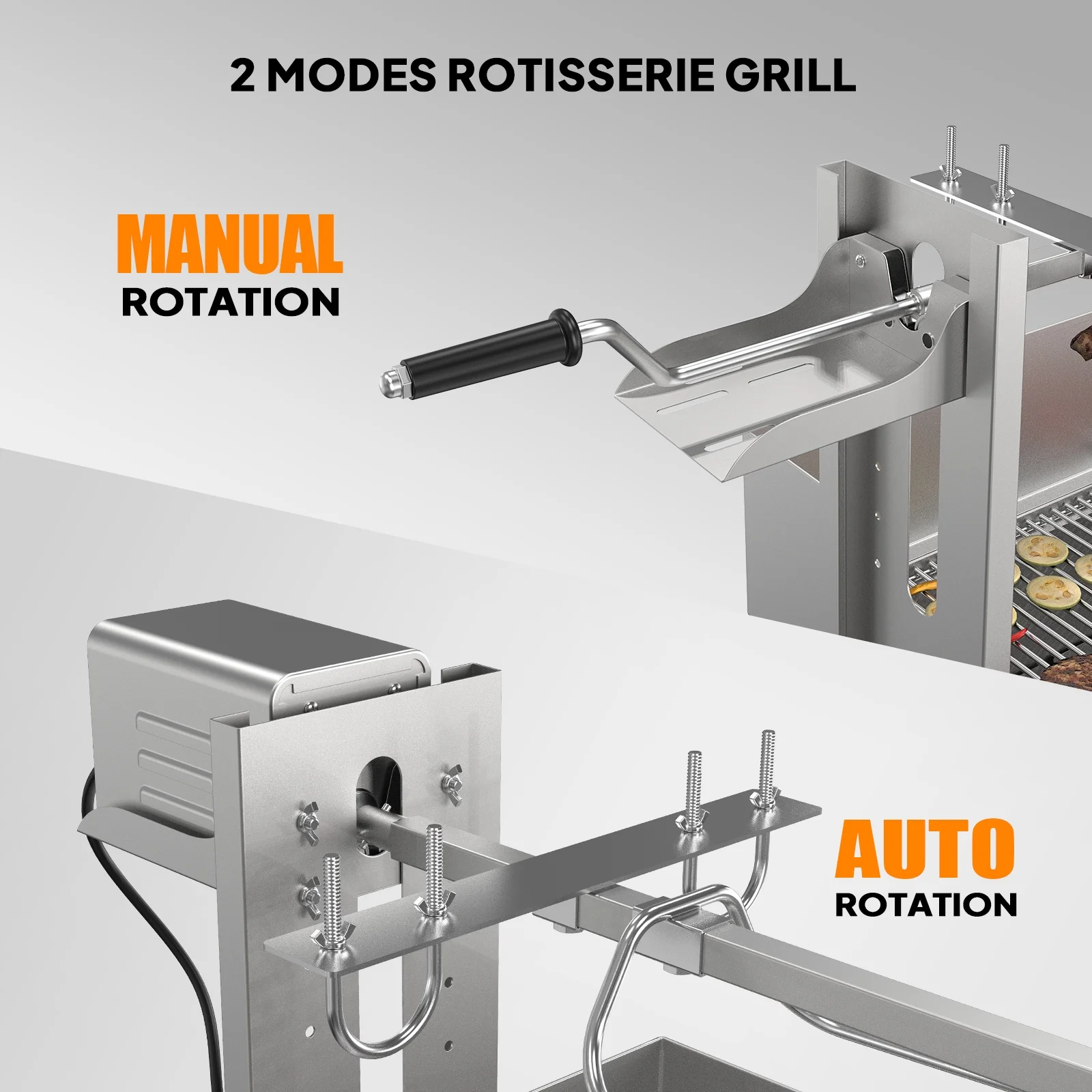 46 Electric Rotisserie Grill 176 lbs Capacity 25w Pig Lamb Spit Roaster Rotisserie w/Lockable Wheels Wind Baffle with Adjustable Height(46" Length) - Image 6