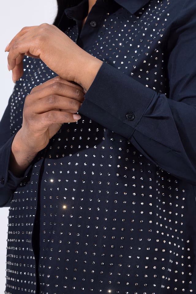 Rhinestone Studded Button Down Blouse