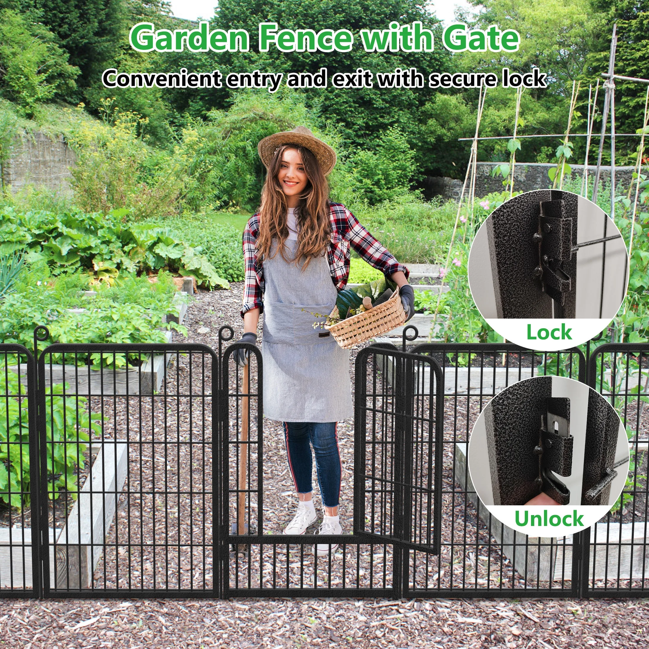 Garden Fence with Gate Fencing No Dig Fence Panels 30ft(L)��32in(H) for Yard Animal Barrier Decorative Garden Fencing for Backyard Patio Garden Fences and Borders for Dogs(14/32 in) - Image 3