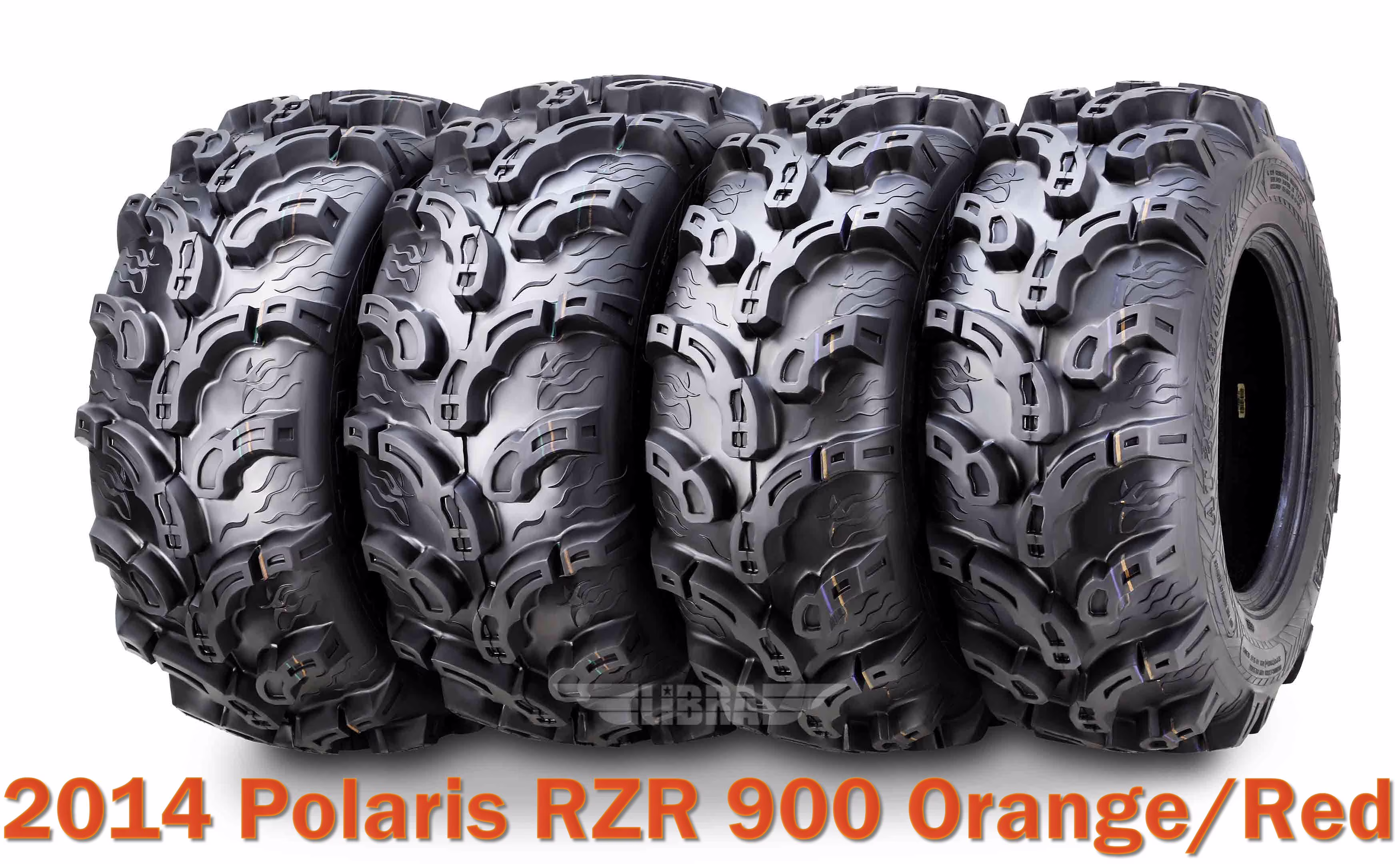Set 4 27x9 - 12 & 27x12 - 12 Super Mud ATV Tires for 2014 Polaris RZR 900 Orange/Red