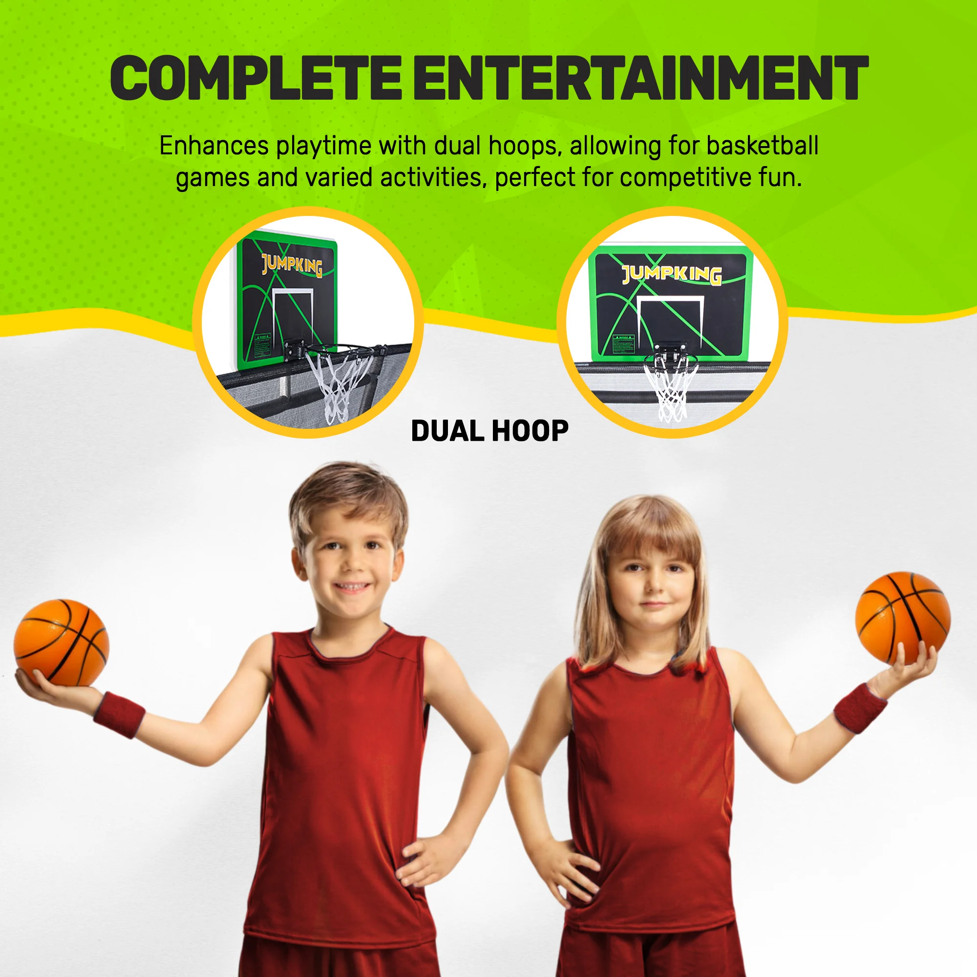 10'x15' Rectangle Trampoline with 2 Powder Coated Basketball Hoops Breakaway Rim and Ladder- Large Recreational Trampoline for Kids and Adults with Enclosure Net - Image 9