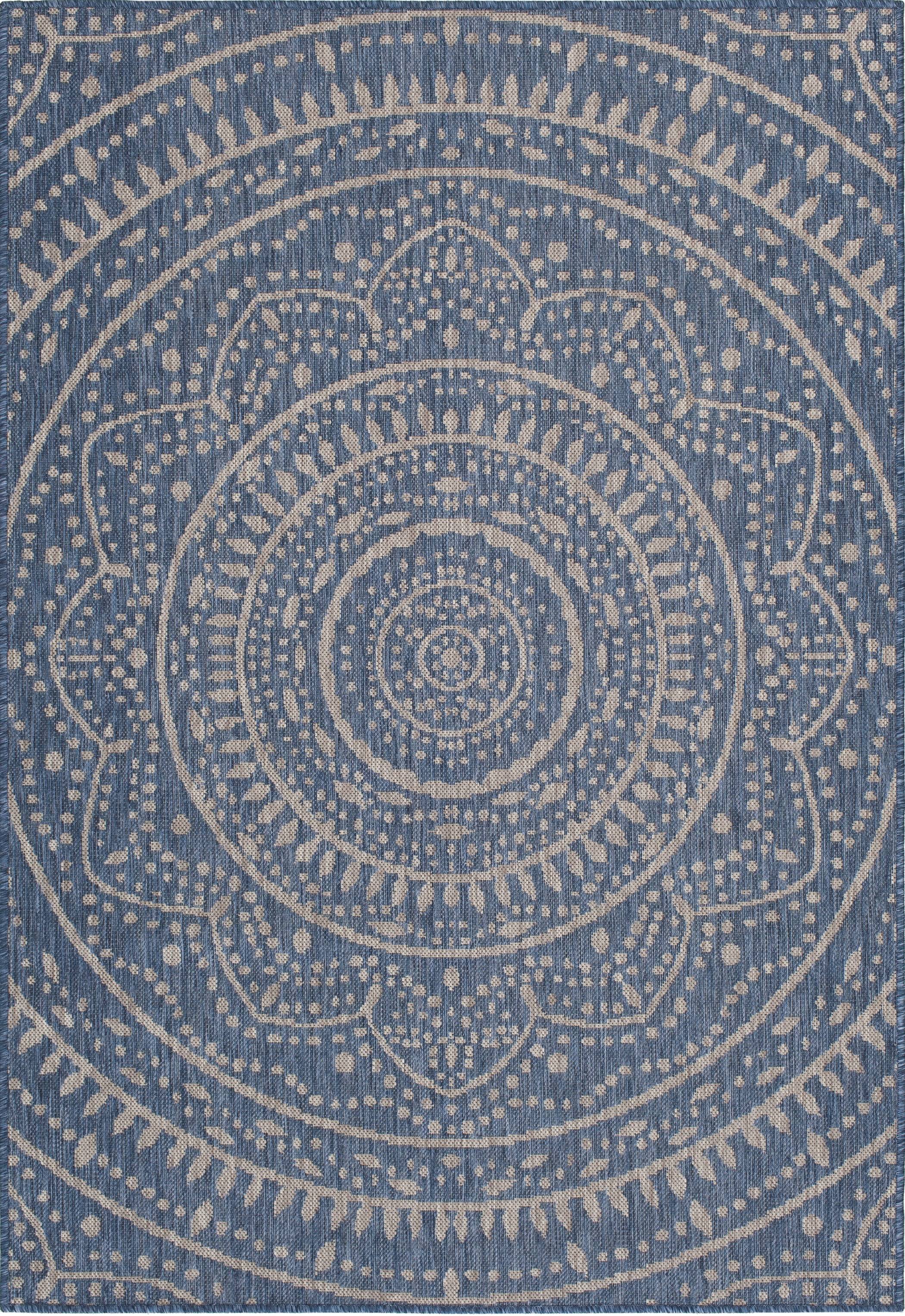 Mainstays Blue Global Medallion Indoor Outdoor Area Rug 6 inchx9' Olefin Size: 6'6 inchx9'6 inch