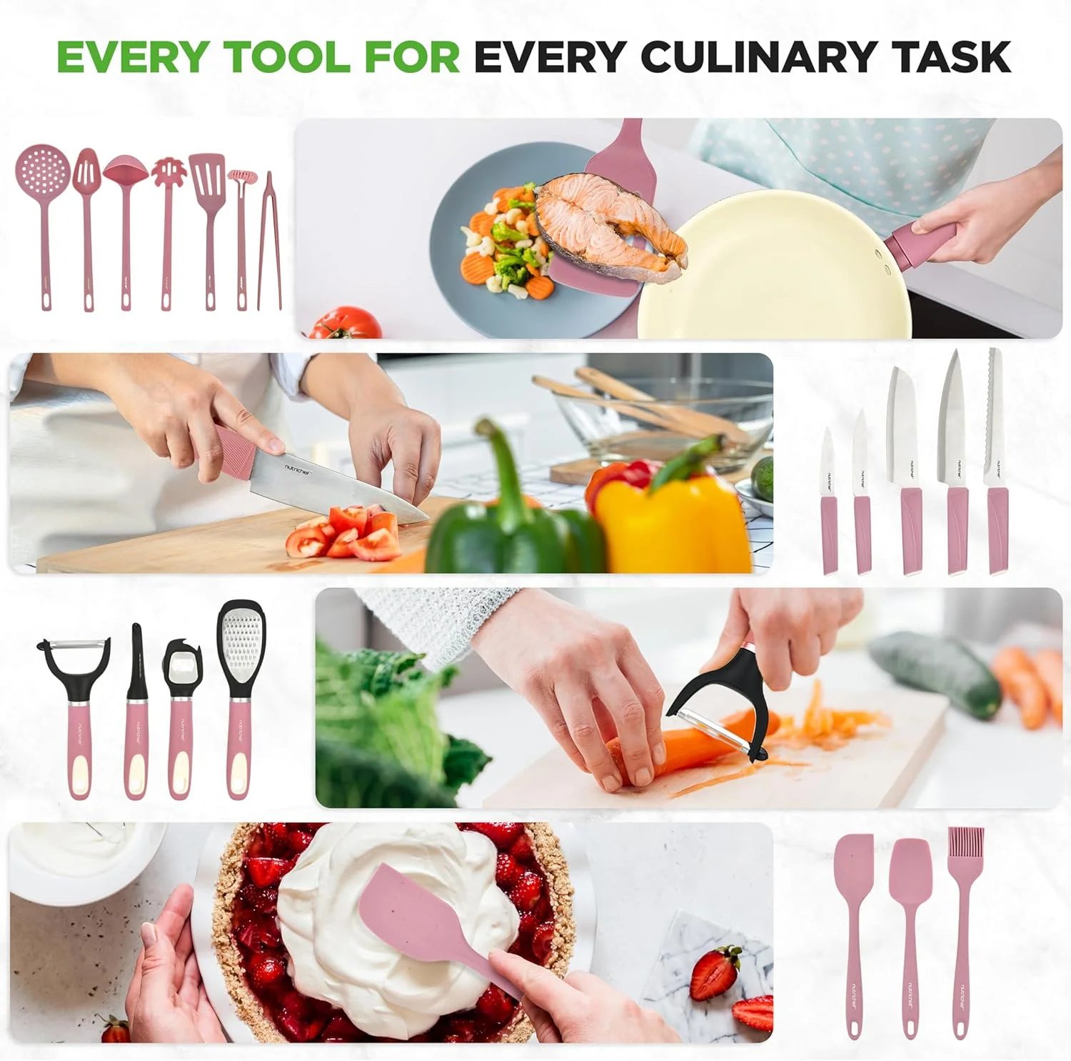 54 - Piece Kitchen Cookware Set - Complete Non - Stick Ceramic Pots and Pans Set with Utensils, Bakeware, and Knife Set, Gas, Electric & Induction Compatible, Blush Pink Kitchen Essentials