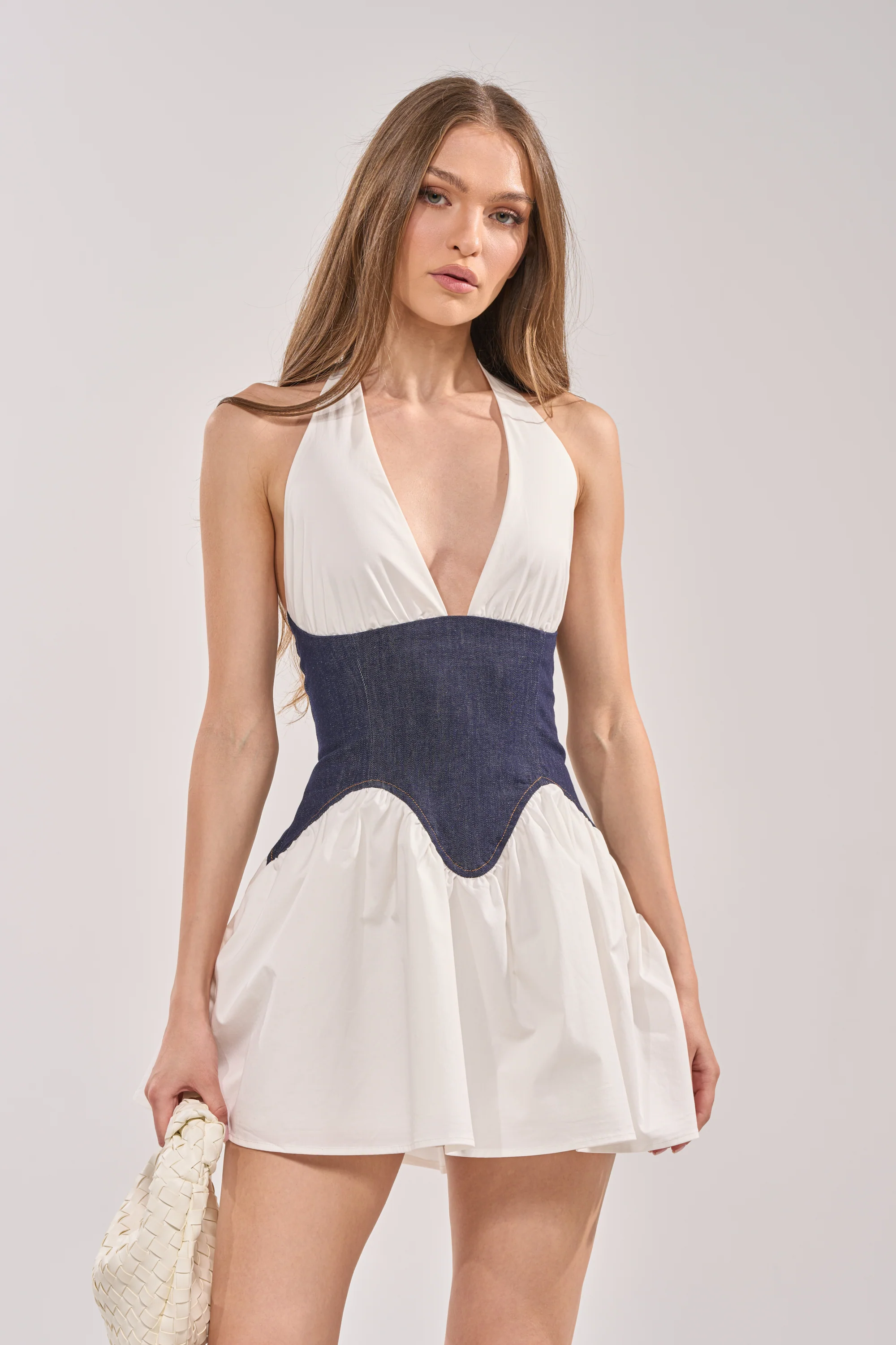 SAY LESS POPLIN MINI DRESS IN WHITE - Akira Store