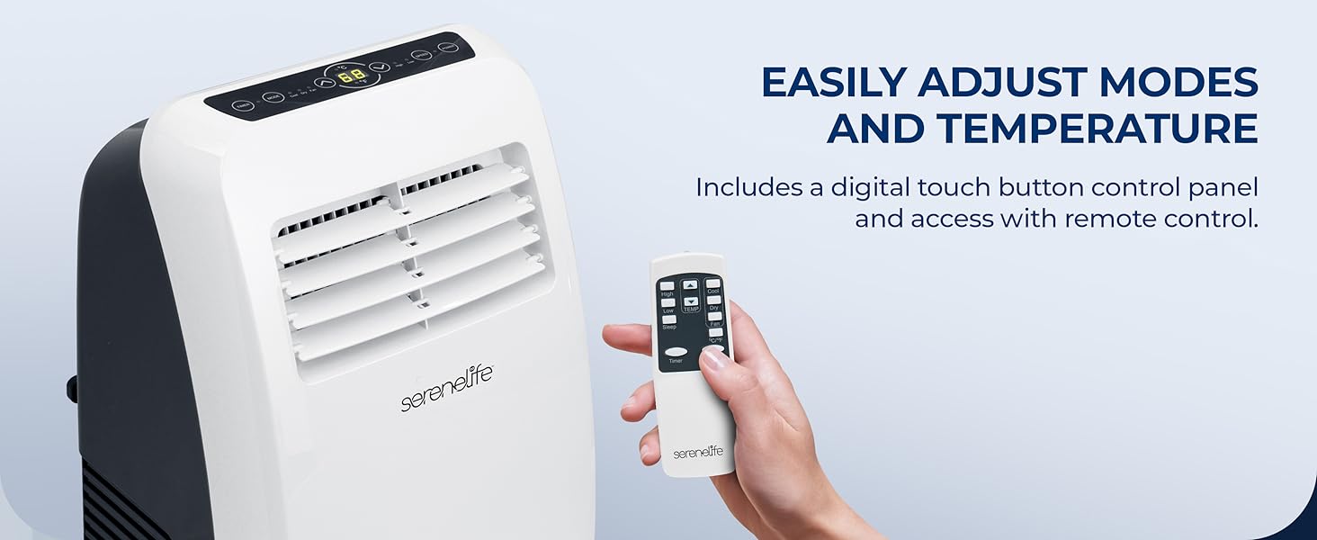REMOTE CONTROL: Features a digital touch button control panel