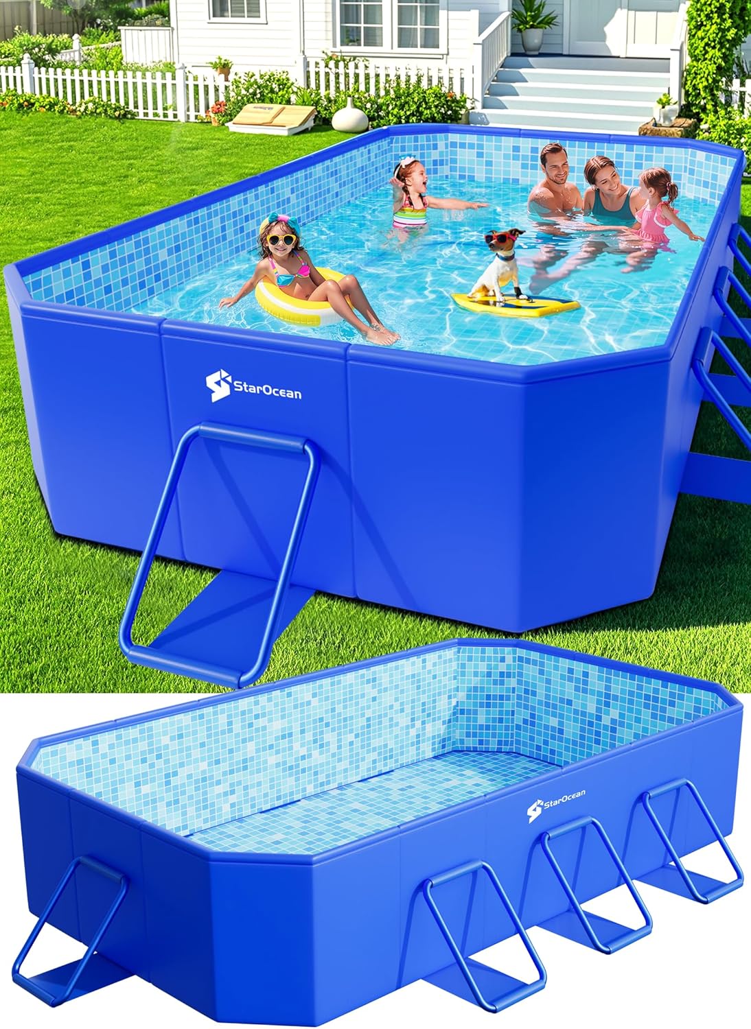 Piscine pliable, grande piscine non gonflable pour enfants, piscine pliable pour adultes, coque rigide en plastique épais, grande taille, piscine pliable portable pour enfants pour jardin - Motif mosaïque - 292 x 168 x 51 cm