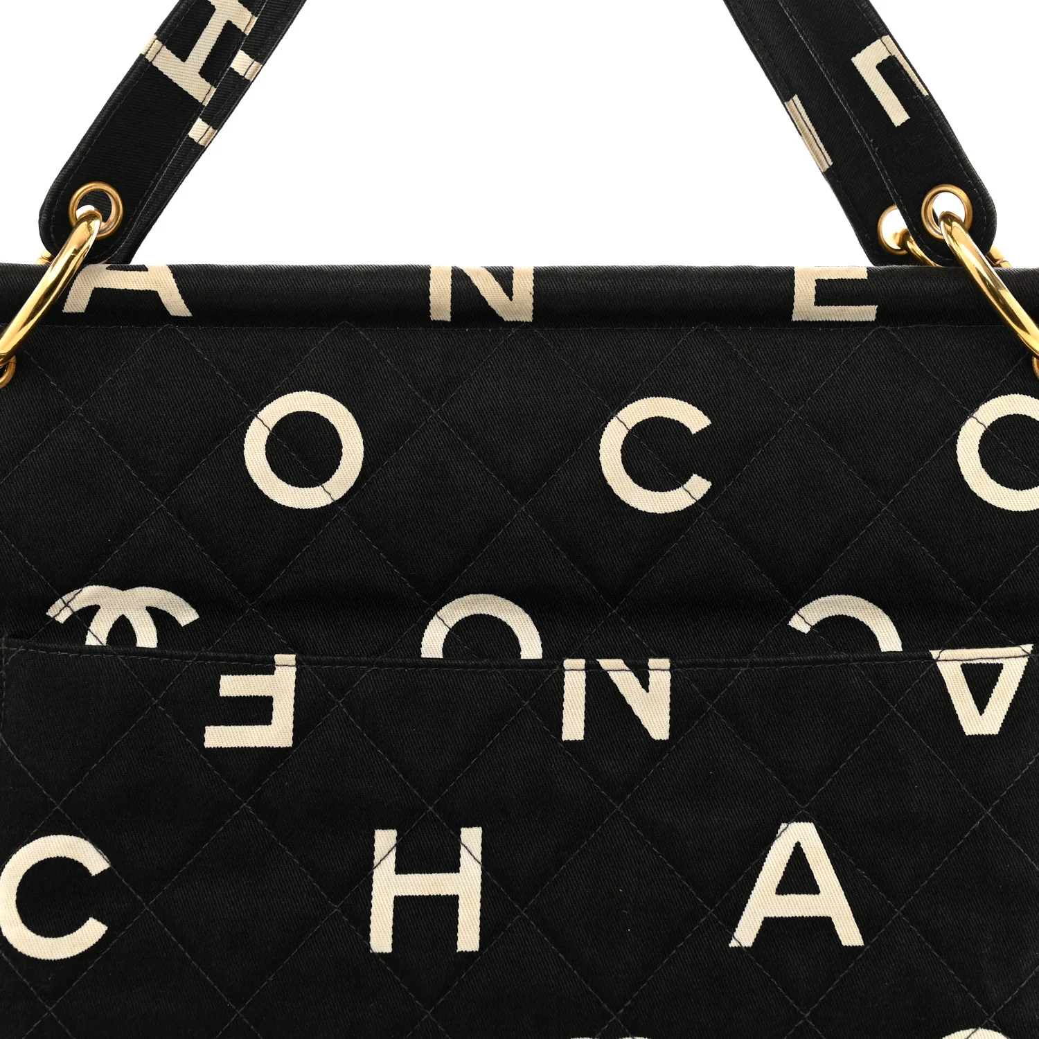 Canvas Printed Quilted Logo Tote Black White
