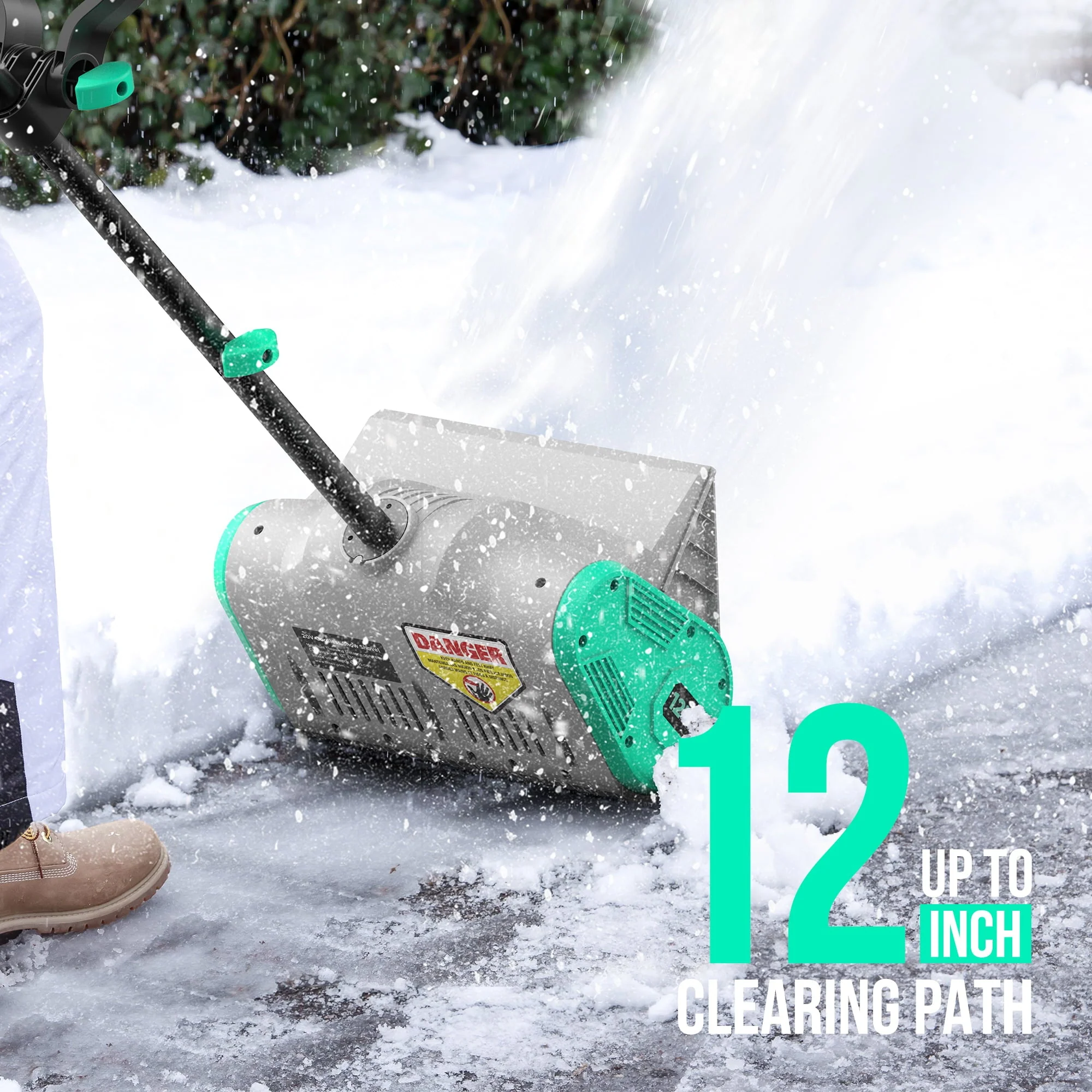 Litheli Cordless Snow Shovel, 20V 12 Inch Battery Powered Snow Thrower, Battery Snow Blower with Auxiliary Handle, with 4 0Ah Li ion Battery Charger Image 2