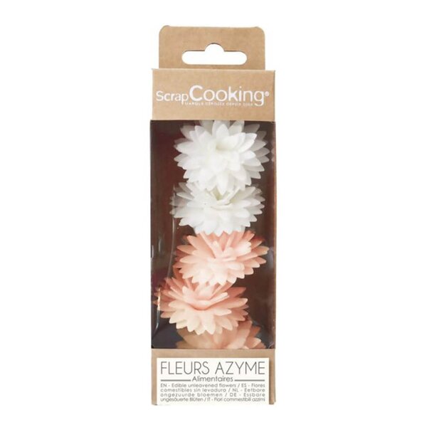 Kakepynt dahlia 7g 5 stk hvit/rosa