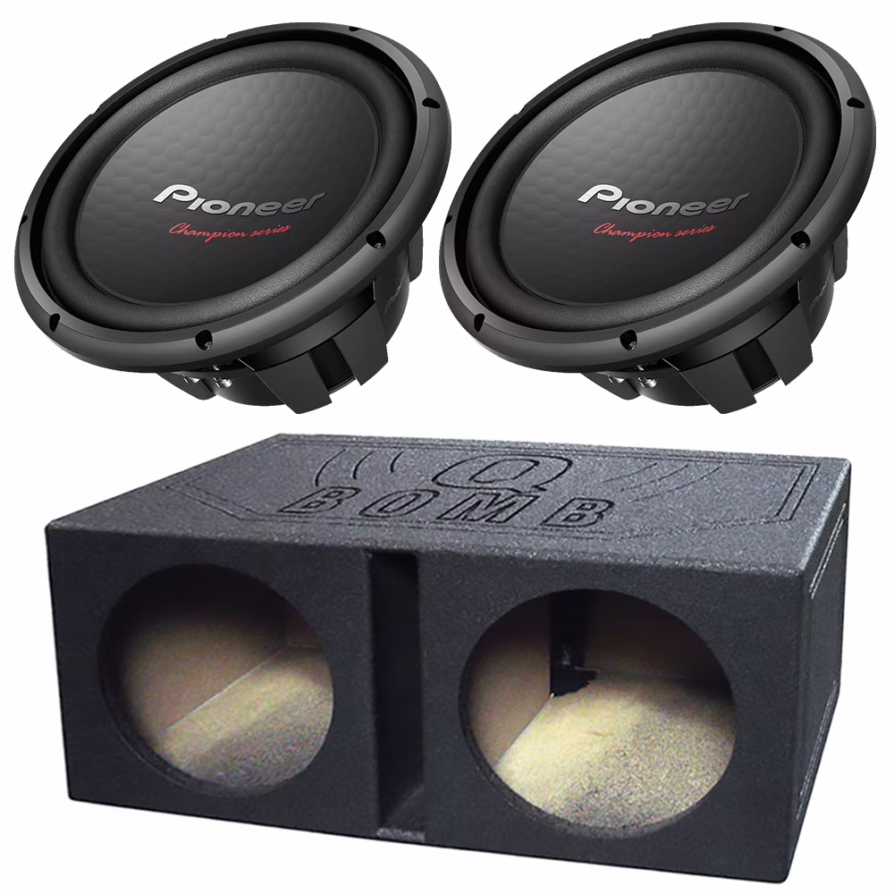 2 Pc TS W312D4 12" Car Dual 4 ohm Subwoofer + QBOMB 12" Dual Subwoofer Enclosure Box Bundle