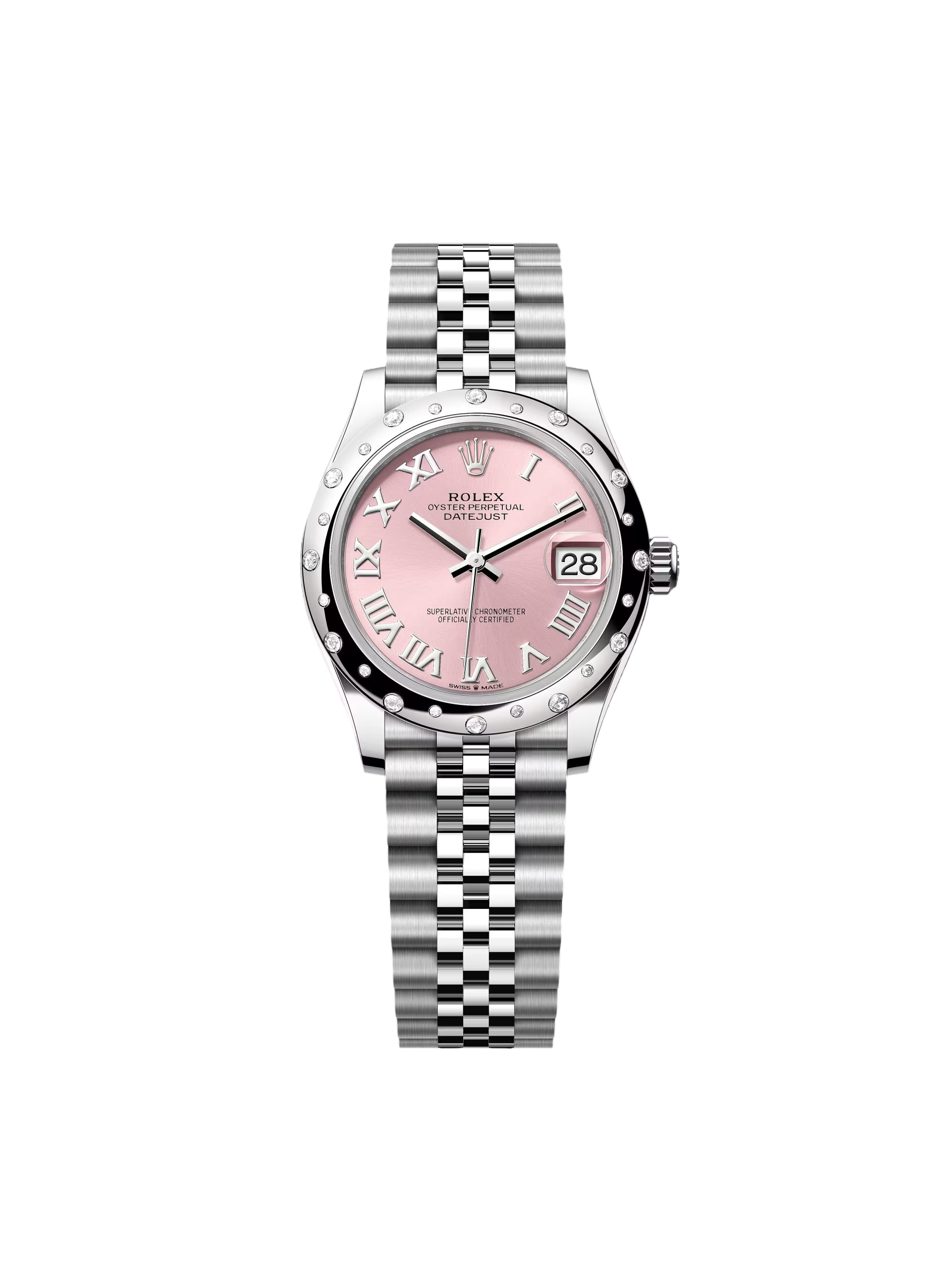 【Super Clone】RLX Datejust m278344-0021/0022 Pink Dial 31mm Domed Diamond Oyster Watch