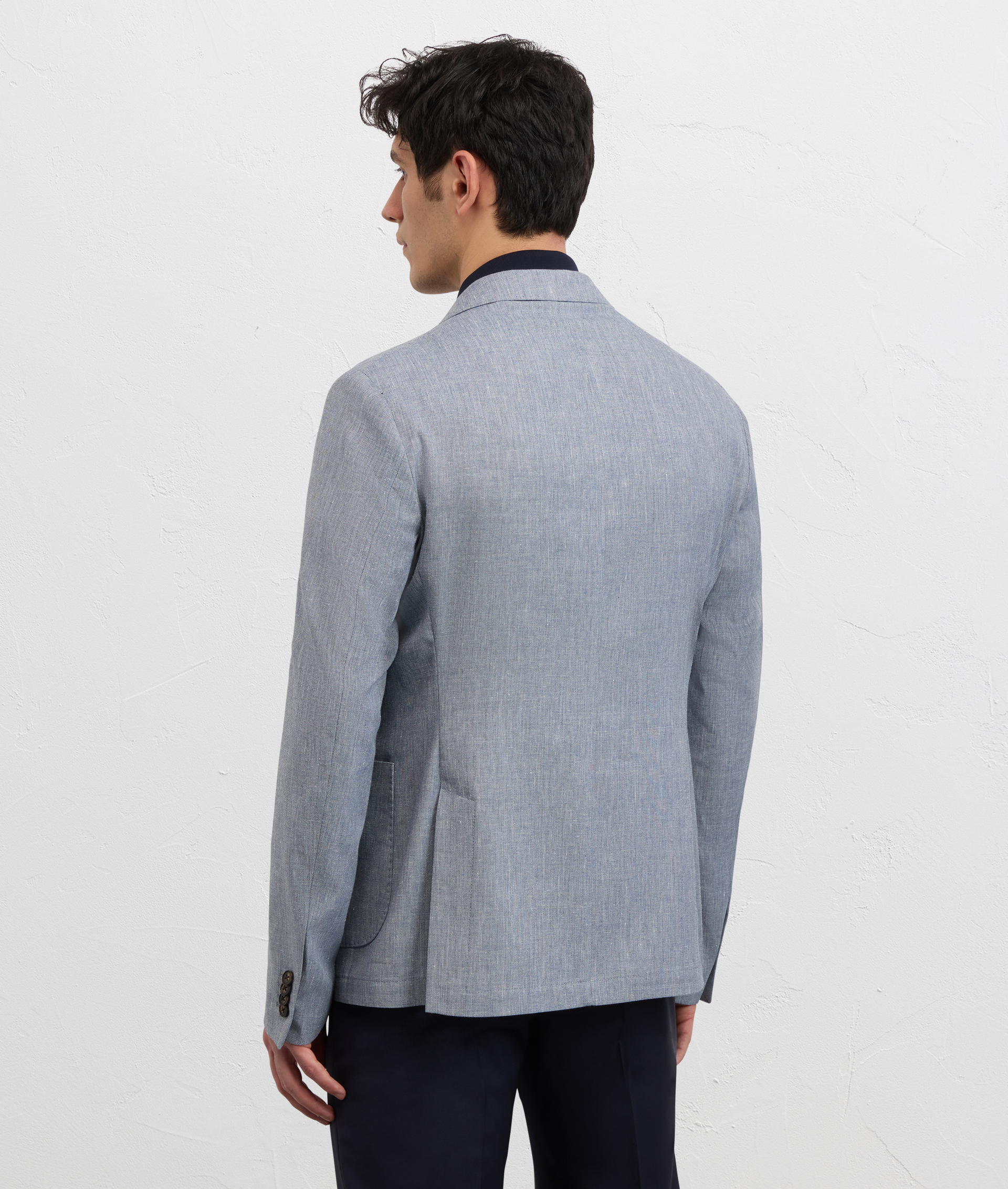 LIGHT BLUE UNLINED LINEN POLYESTER AND VISCOSE JACKET