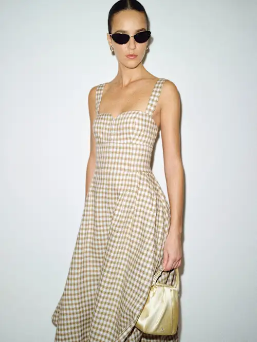 Roma Linen Dress-Dunes Check