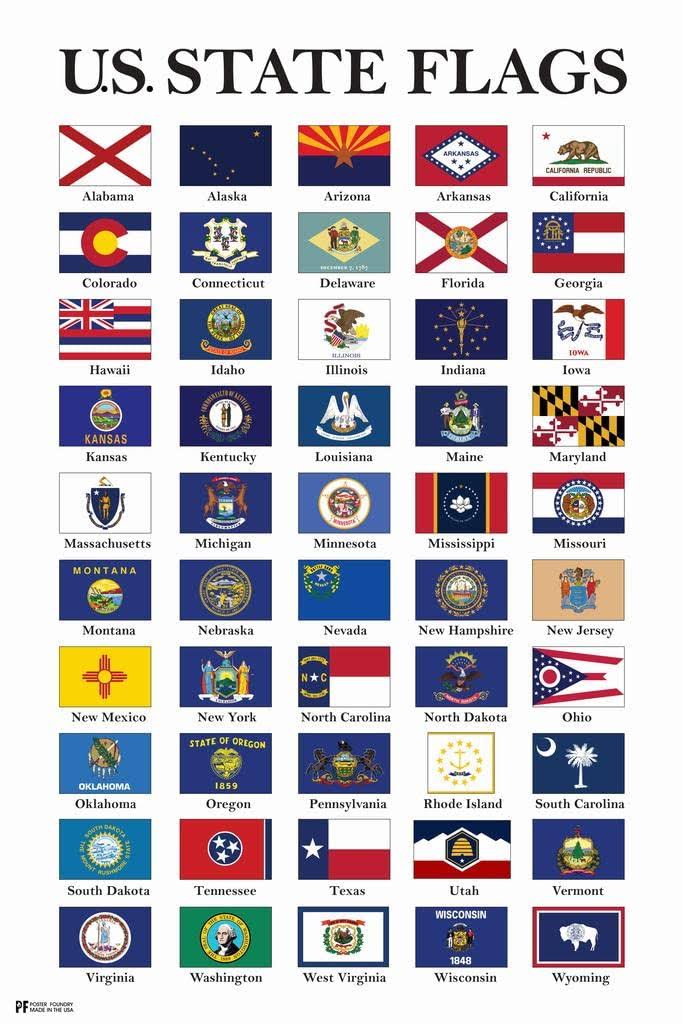 Flags US States Flags White Poster - 12x18