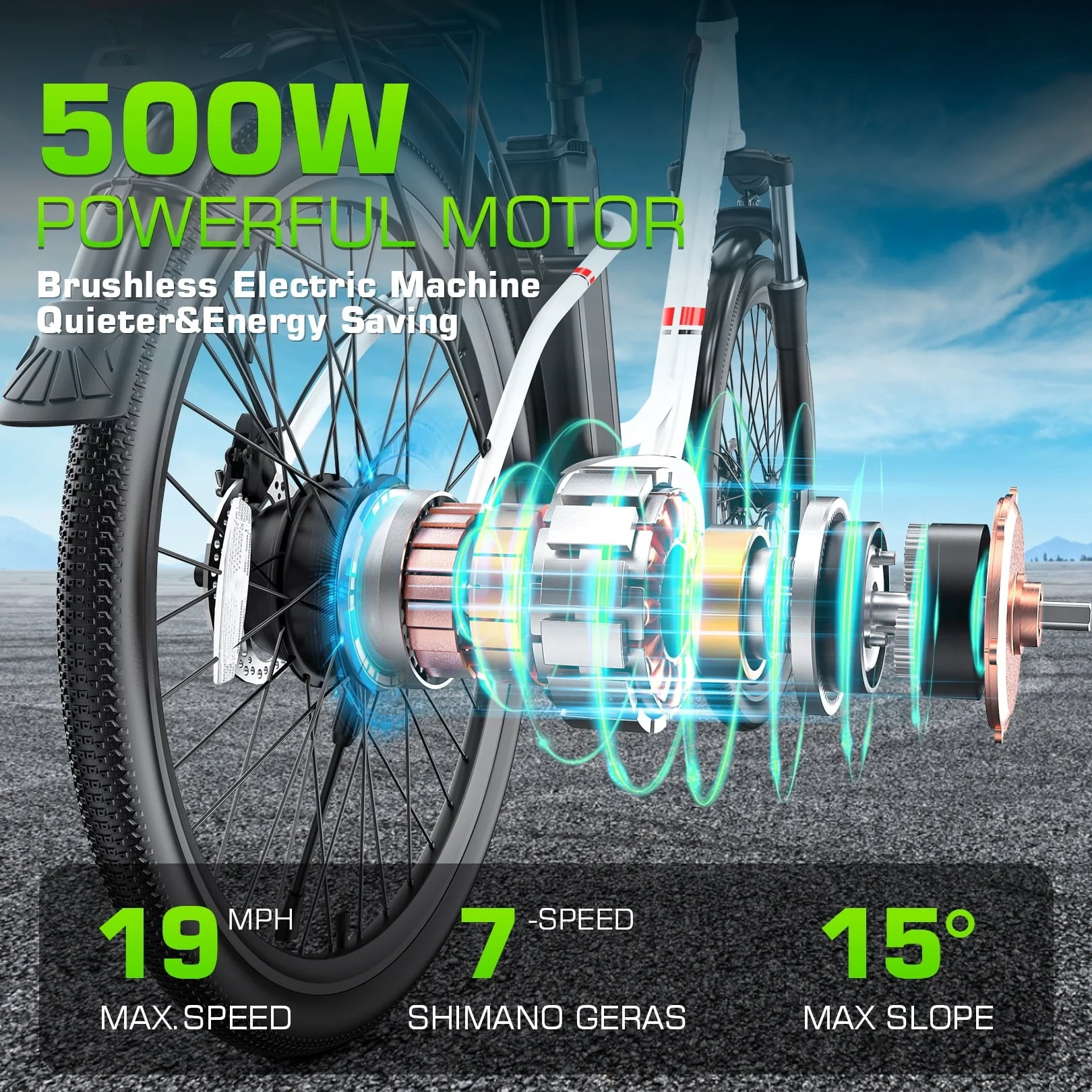 26" 500W Electric Bike for Adults, 48V 7.8Ah Removable Battery City Ebike Adult, Cruise Control Mode, Low-Step Thru Hybrid Electric Cruiser Bicycle, 7 Speed Commuter E-Bikes for Women - Image 3