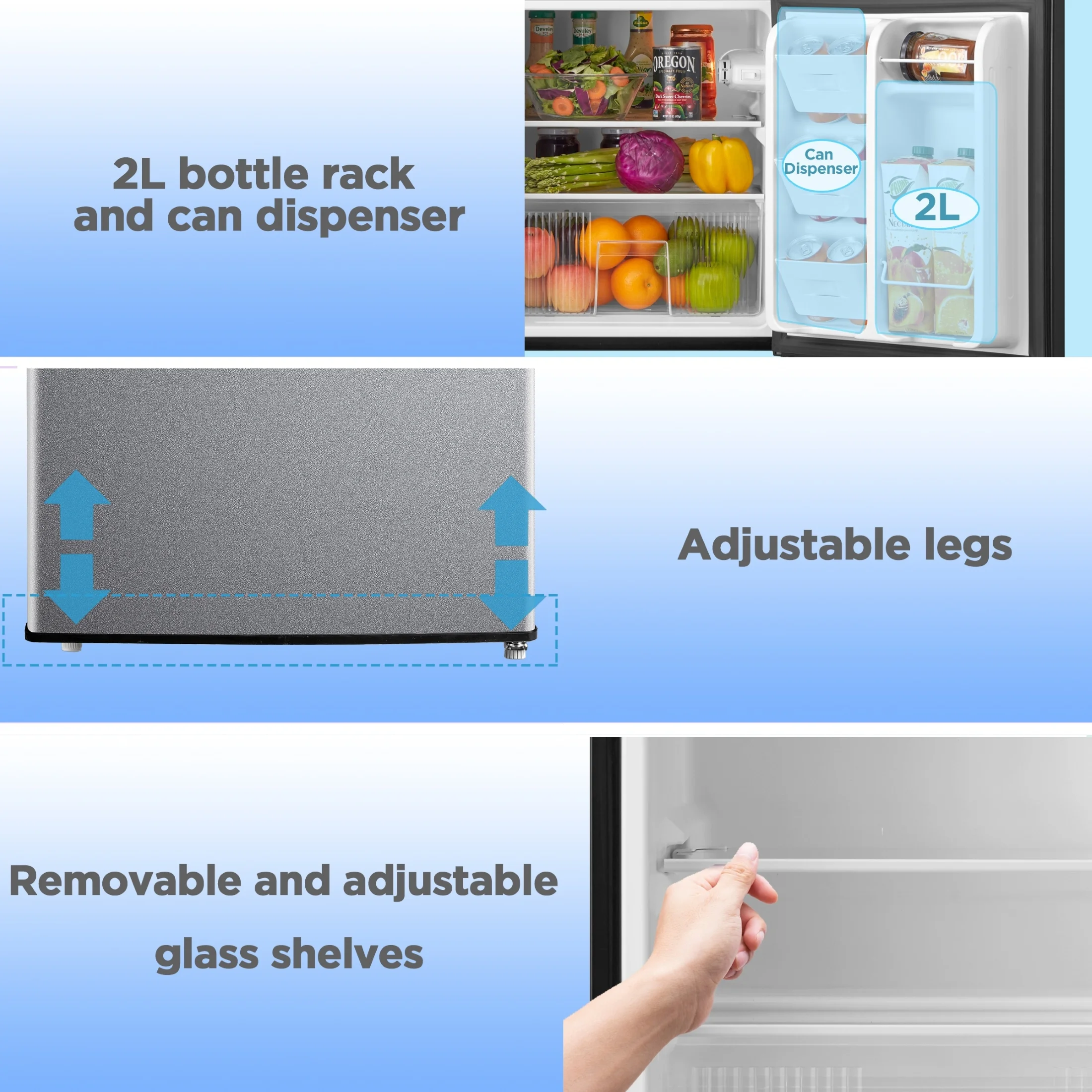 3.2 Cu. ft. 2-Door Refrigerator with Freezer, Stainless Steel Look - Image 3