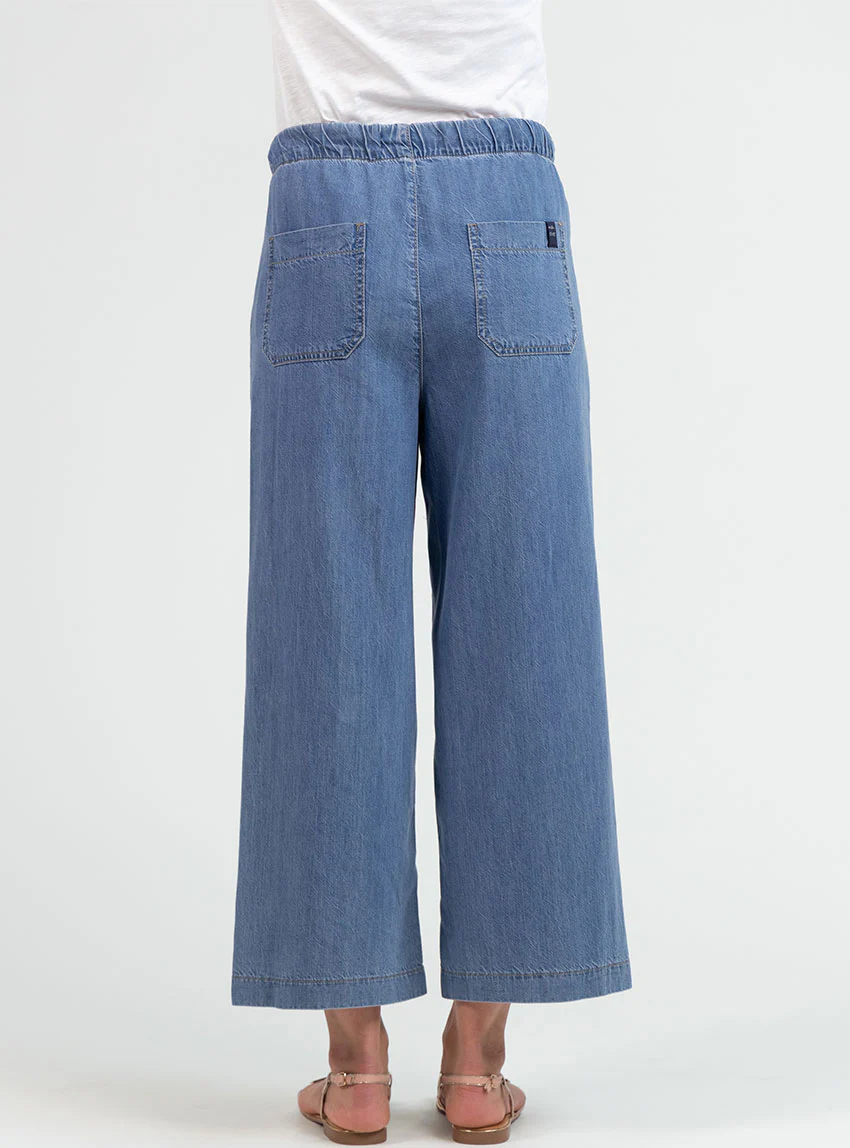 Pantalon femme fluide coton bleu clair