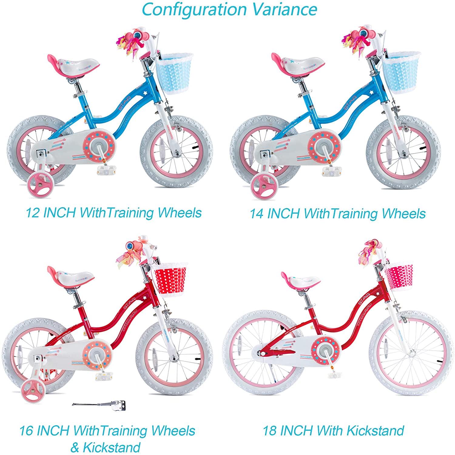 Royalbaby Girls Kids Bike Star Girl 12 in Bicycle Basket Training Wheels Blue Child - S Cycle