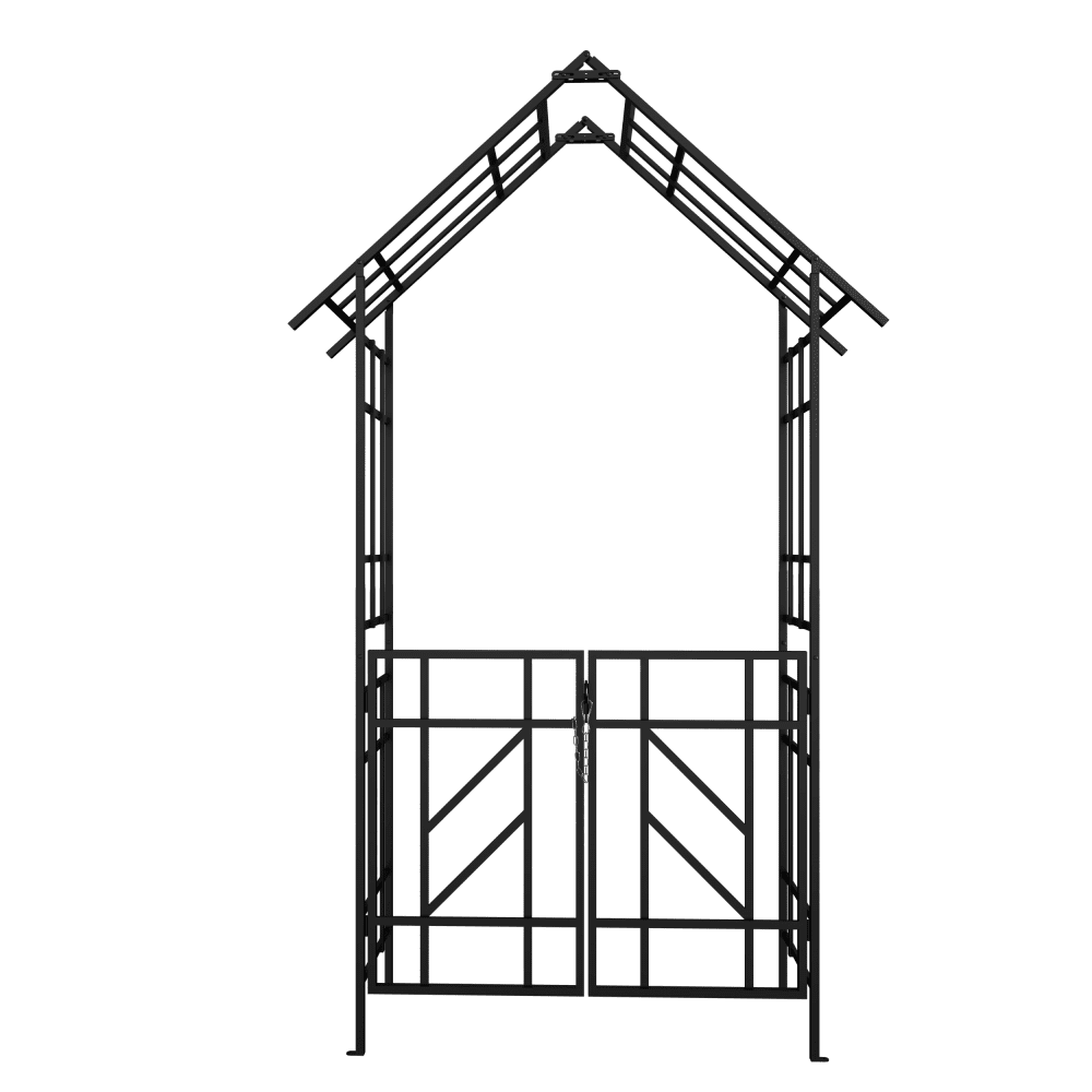 Gzxs Metal Garden Arch with Gate, 97 H Outdoor Rose Arbor Trellis, Black Powder-Coated Climbing Plant Support Archway for Garden, Patio, or Walkway
