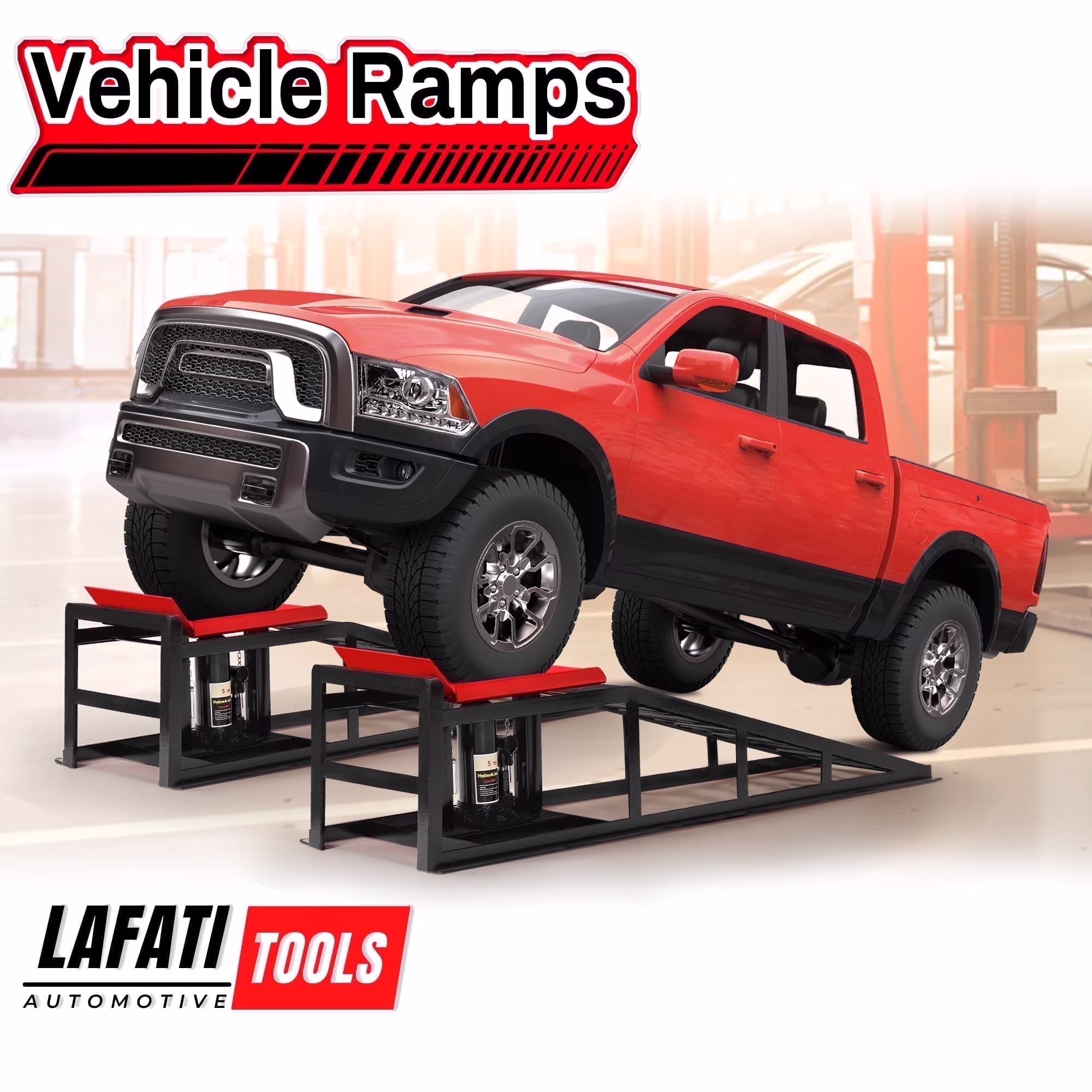 2-Pack Hydraulic Car Ramps: Heavy-Duty Vehicle Ramps with 5T / 10000lbs Jack Load Capacity, Portable Design for Effortless Oil Changes and Car Lifts(Red) - Image 3