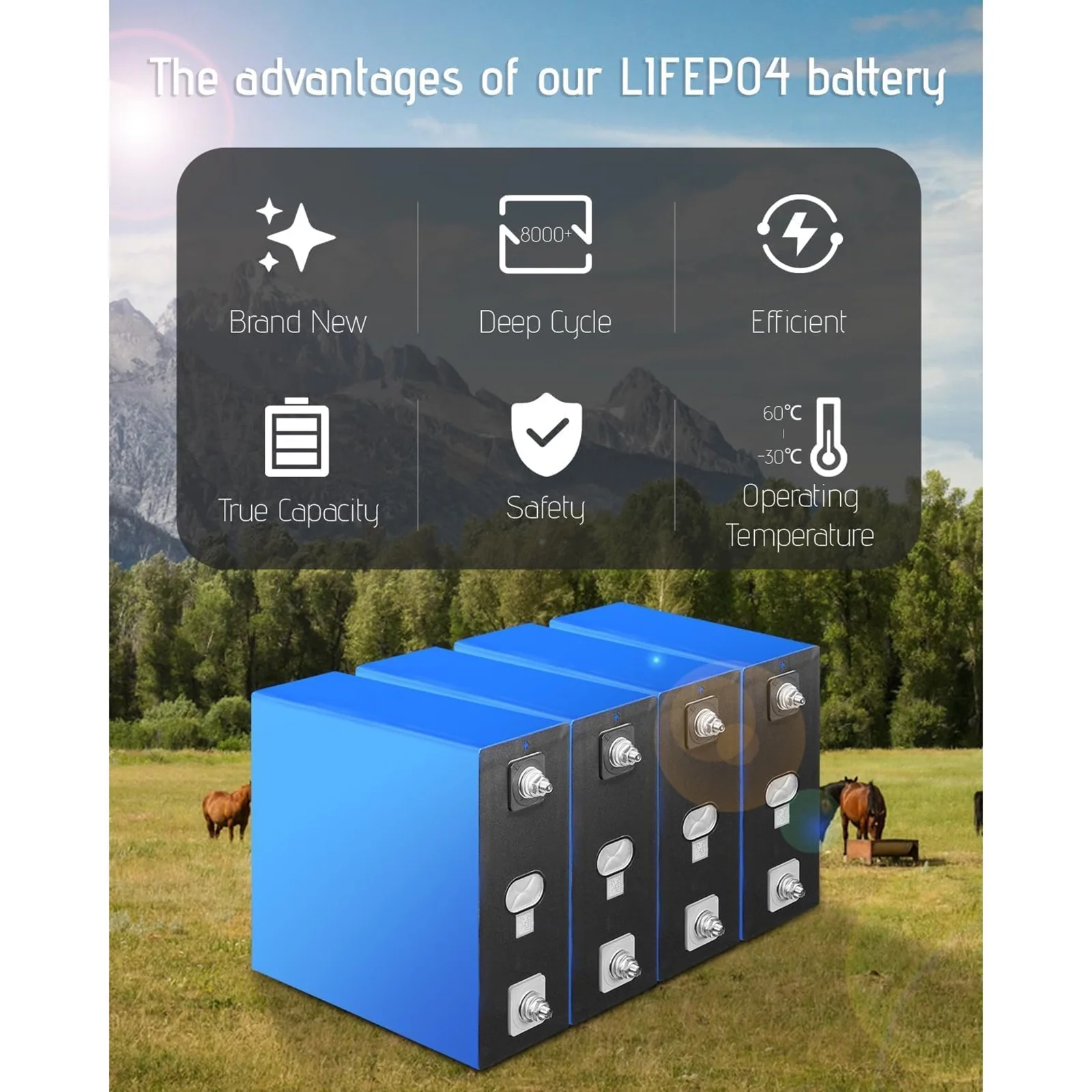 280Ah 3.2V Battery 4 Pack LiFePO4 Grade A Deep Cycle Lithium Iron Phosphate Rechargeable with Nuts and Bus Bars,8000-10000Life Cycles��Replacement Batteries for Solar Systems, Cars, RVs(280Ah 3.2V 4 Pack) - Image 8