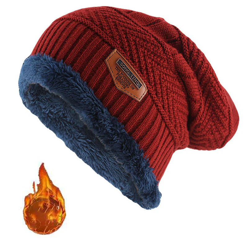 Bonnet en Cuir d'Hiver pour Homme, Maille, Doux et Doublé en Polaire - Modèle Pierre