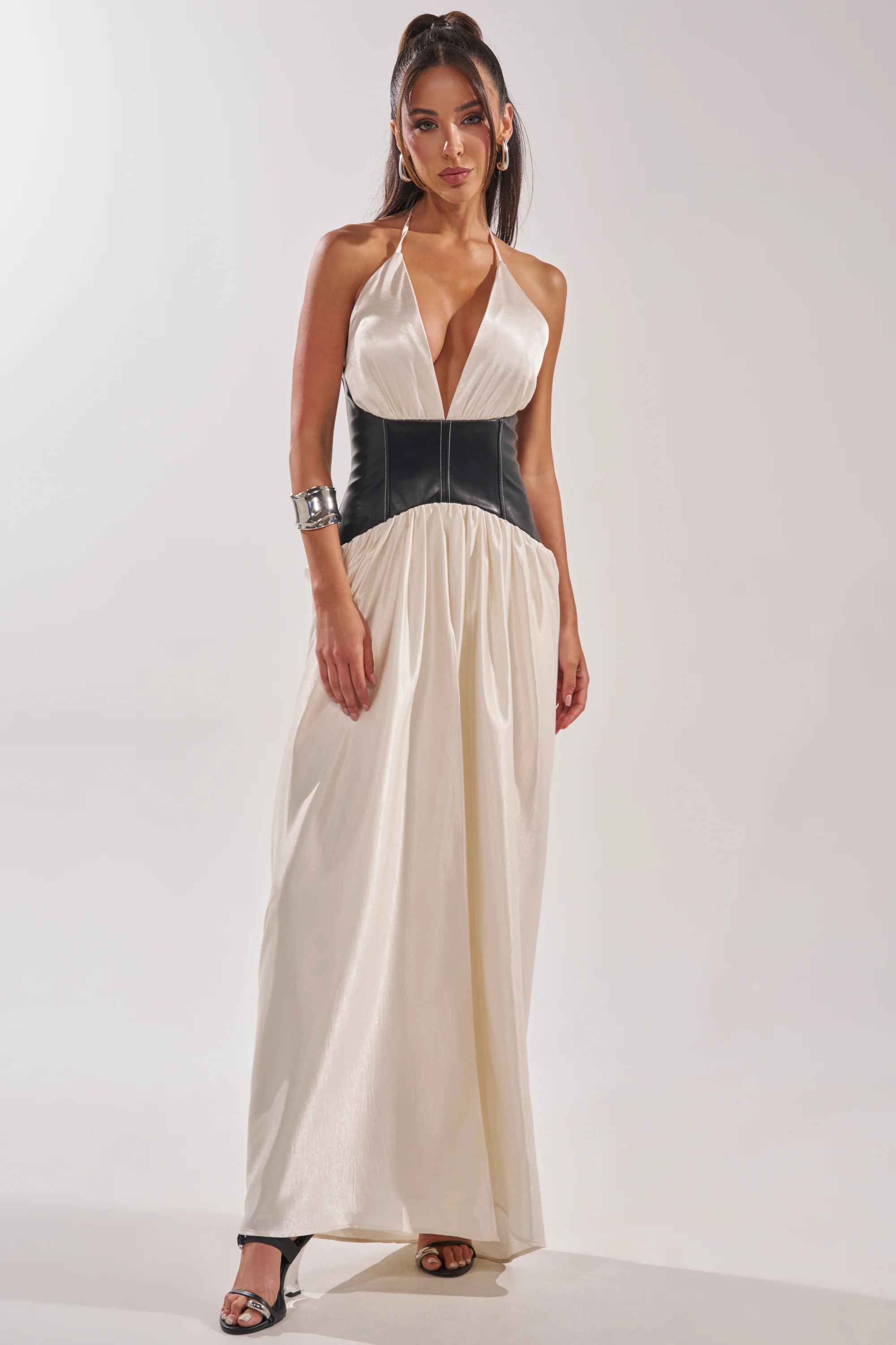 SCARLETT HALTER LEATHER CORSET MAXI DRESS - Akira Store