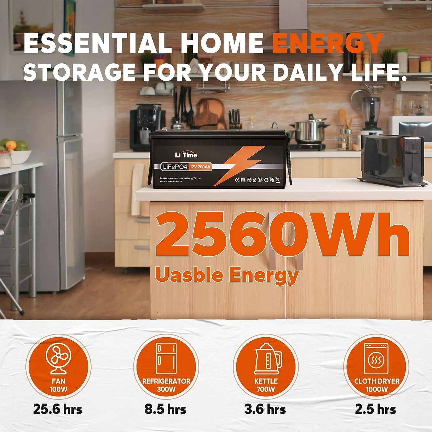 12V 200Ah LiFePO4 Lithium Battery, Max. 2.56kWh Energy for Trolling Motor RV Off-Grid Application Motorhome - Image 4