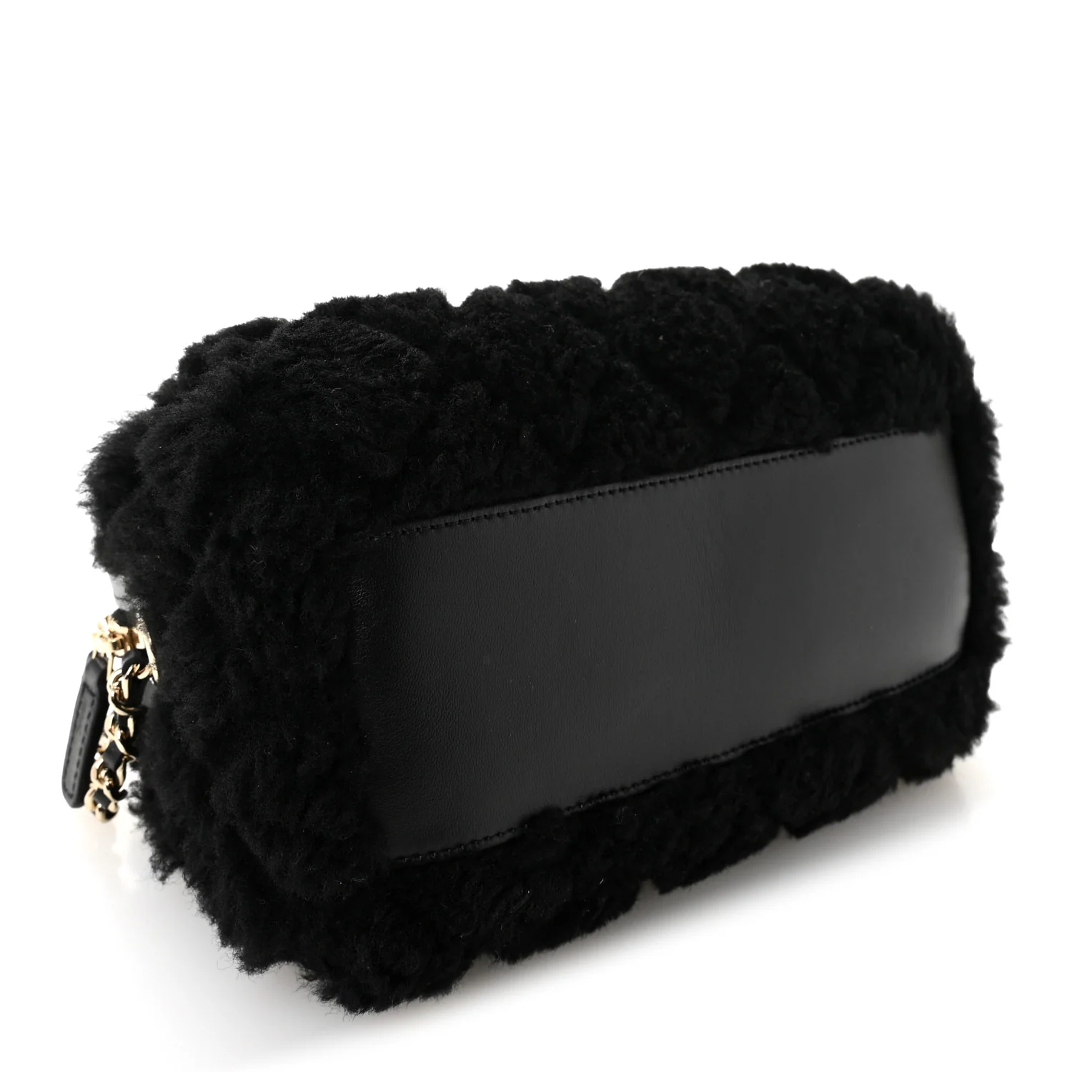 Shearling Quilted Barrel Clutch With Chain Black