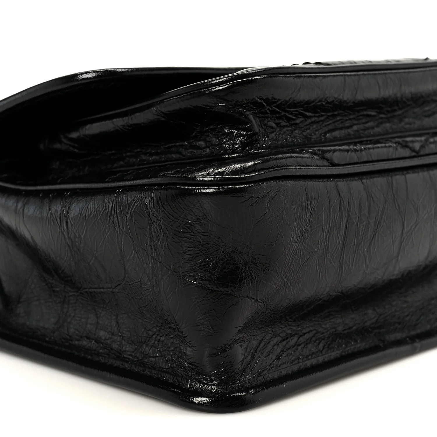 Crinkled Calfskin Matelasse Monogram Baby Niki Chain Satchel Black