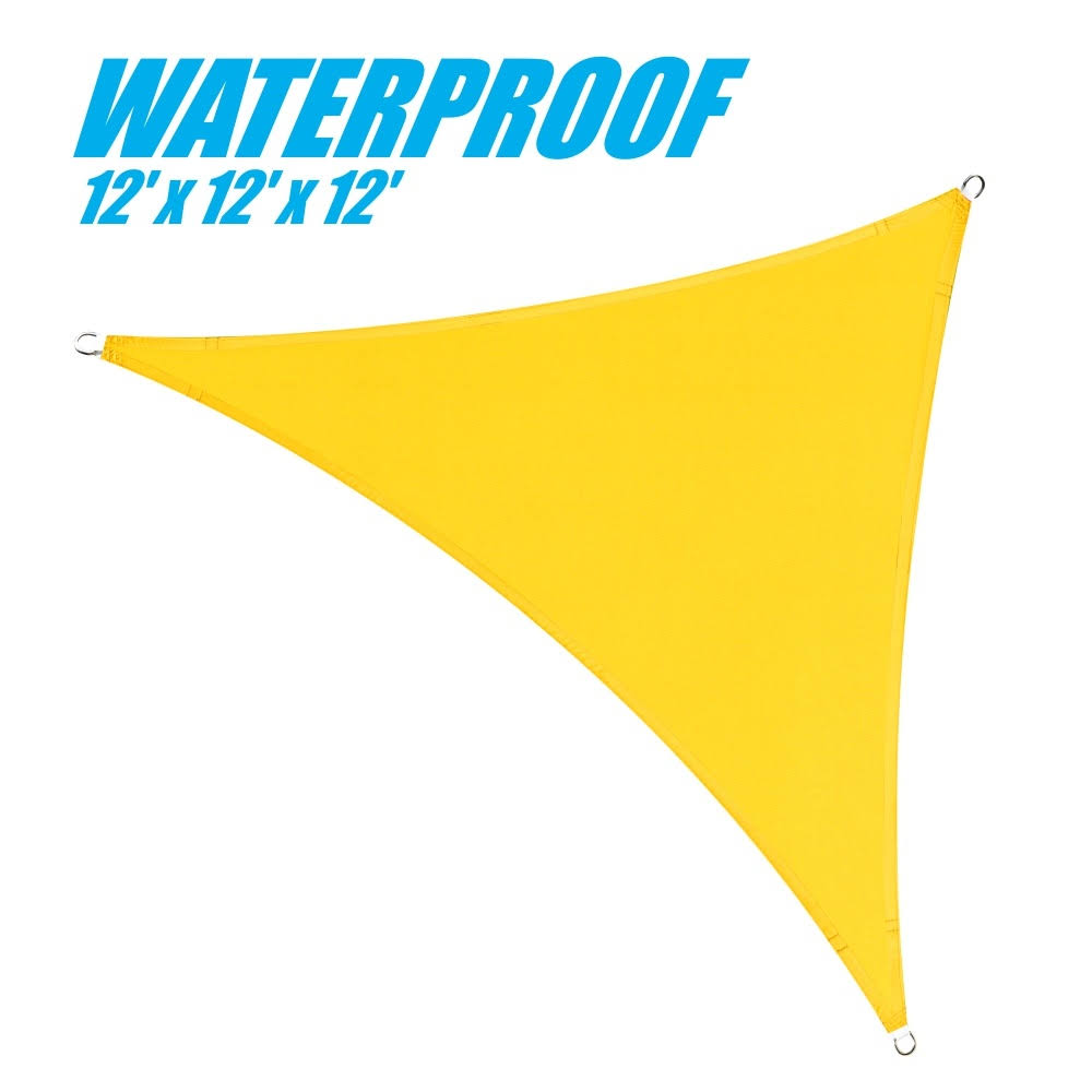 ColourTree 100% Blockage Waterproof 3.7m x 3.7m x 3.7m Sun Shade Sail Canopy Triangle Yellow - Commercial Standard Heavy Duty - 220 GSM