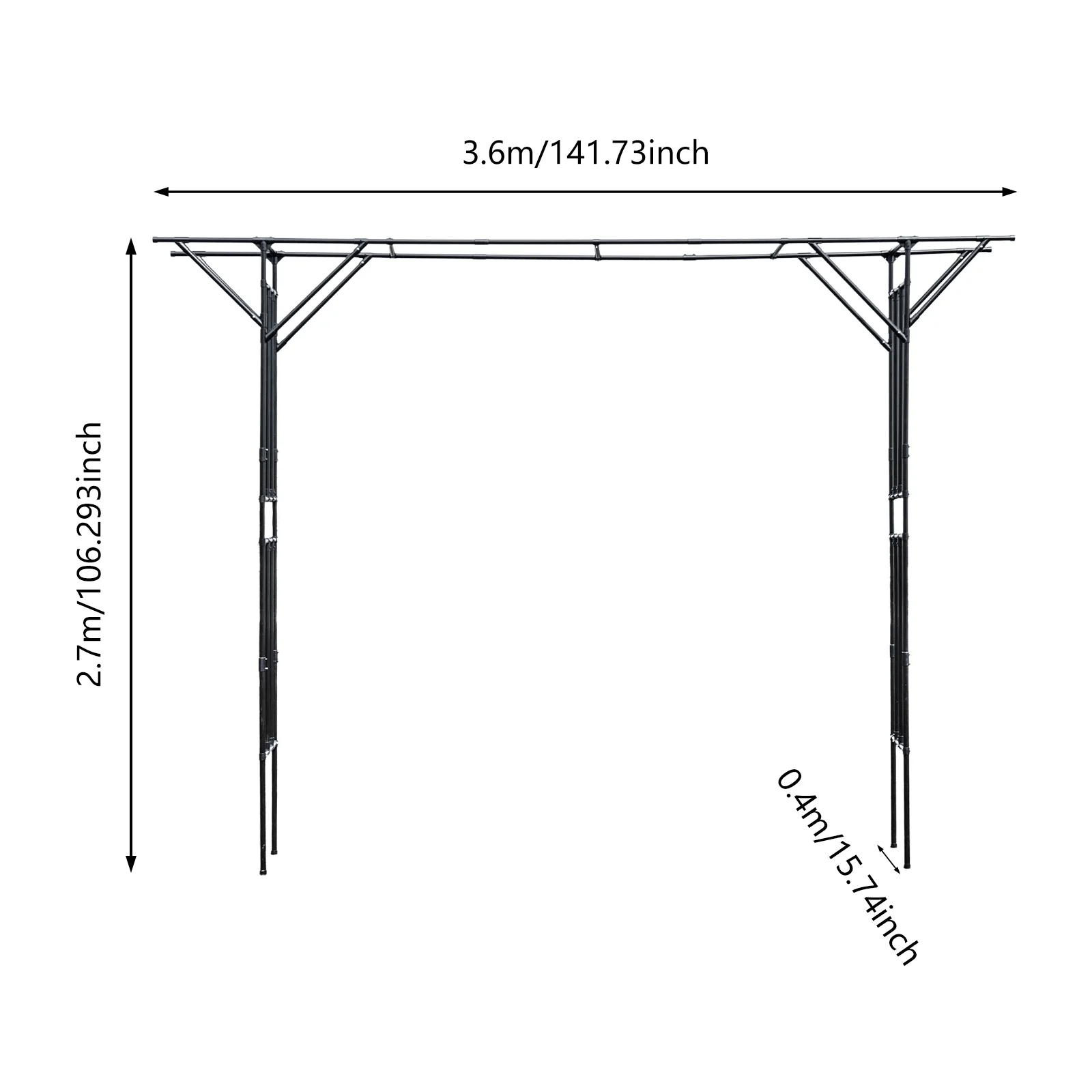 Black Garden Trellis Supersize Flattop Garden Arch for Wedding,141.7 L x 106 H Garden Arch Arbor Trellis for Climbing Plants Outdoor,Galvanized Steel Pipe Coated with Plastic