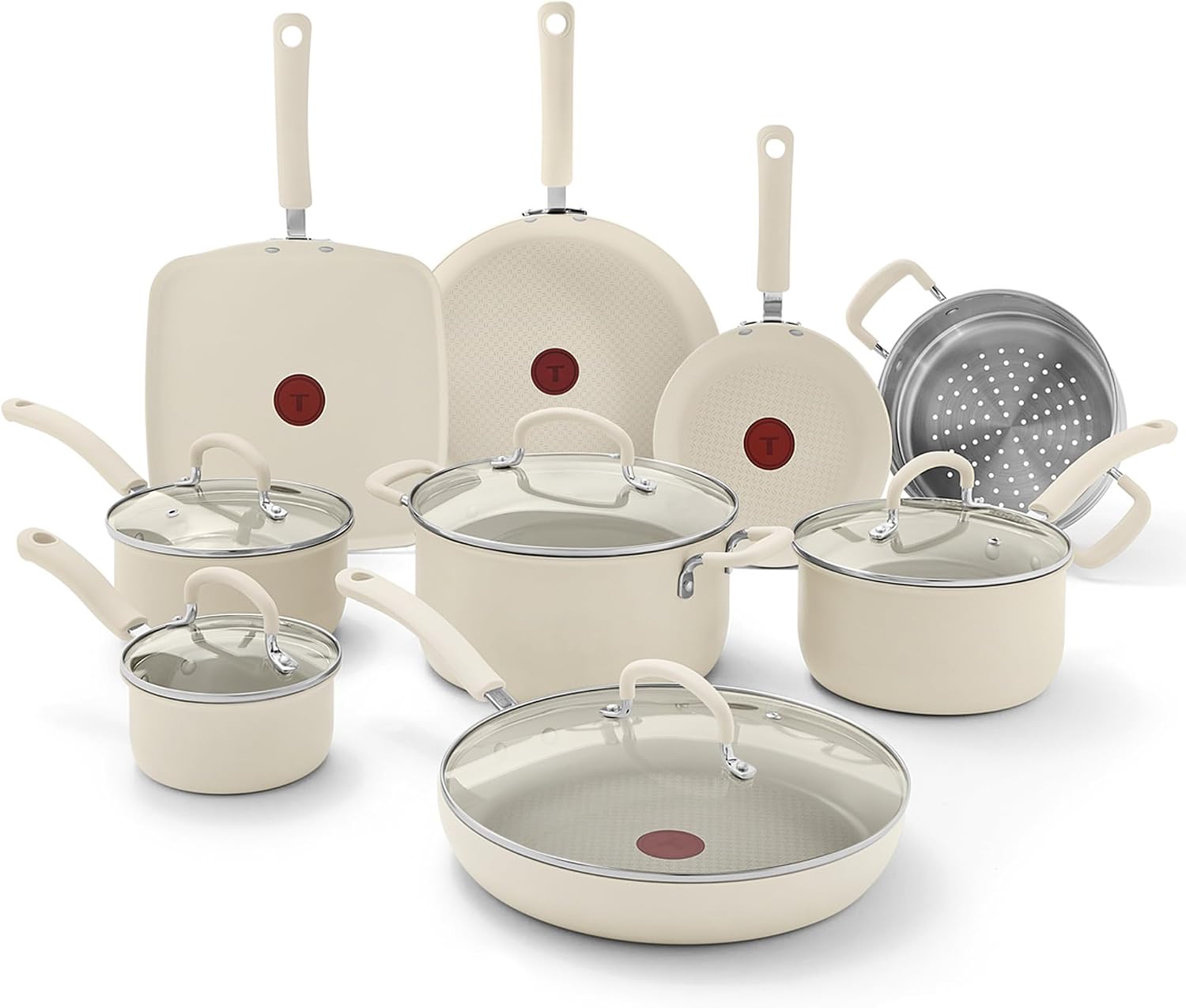 T-Fal Ultimate Hard Anodized Nonstick Pots and Pans Set 17 Piece, Nonstick Cookware Set with Fry Pan, Saucepans, Saute-Pan, Griddle, Dishwasher Safe, Onyx