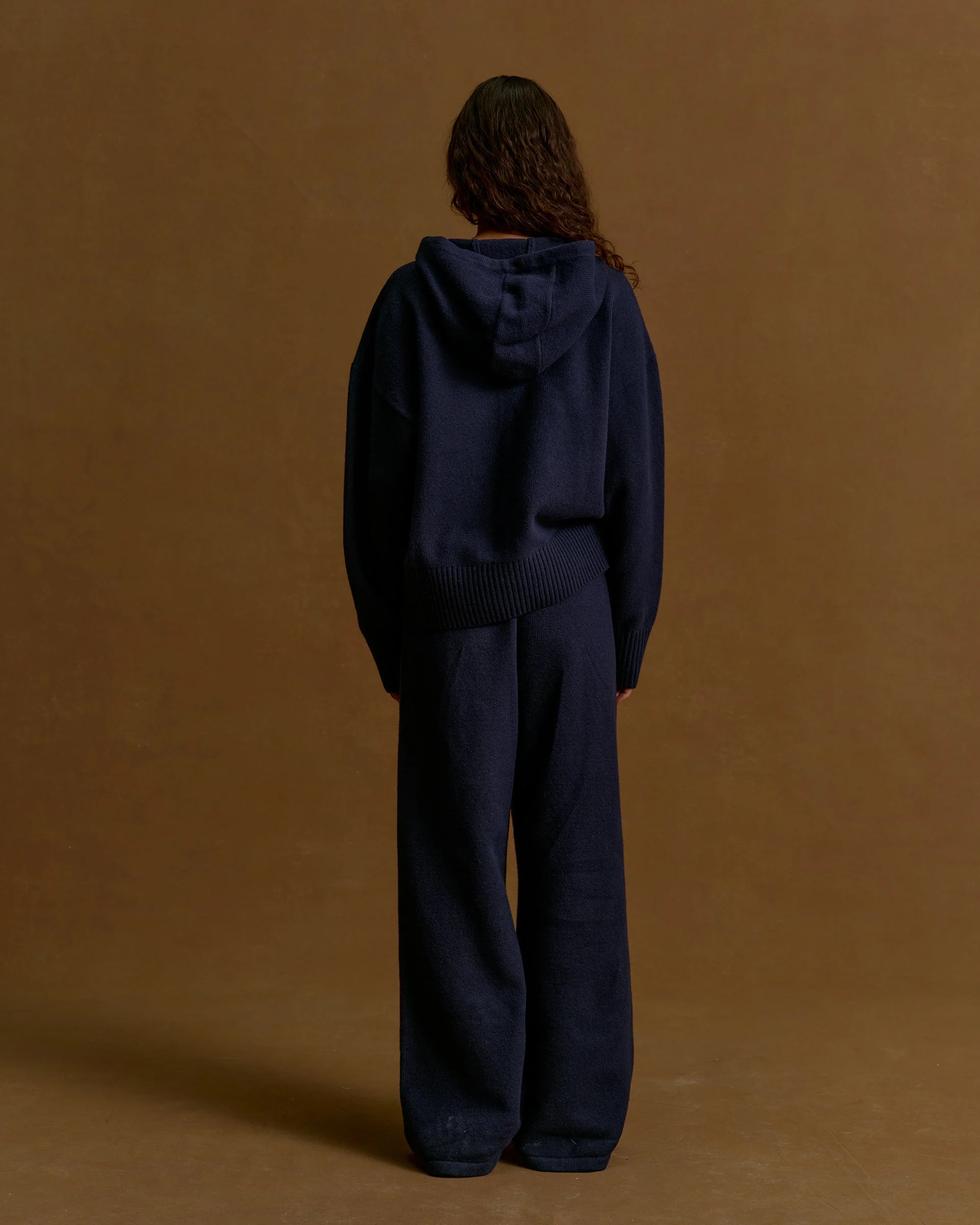 Varsity Knit Straight Leg Sweatpants - Navy Blue/Marshmallow White