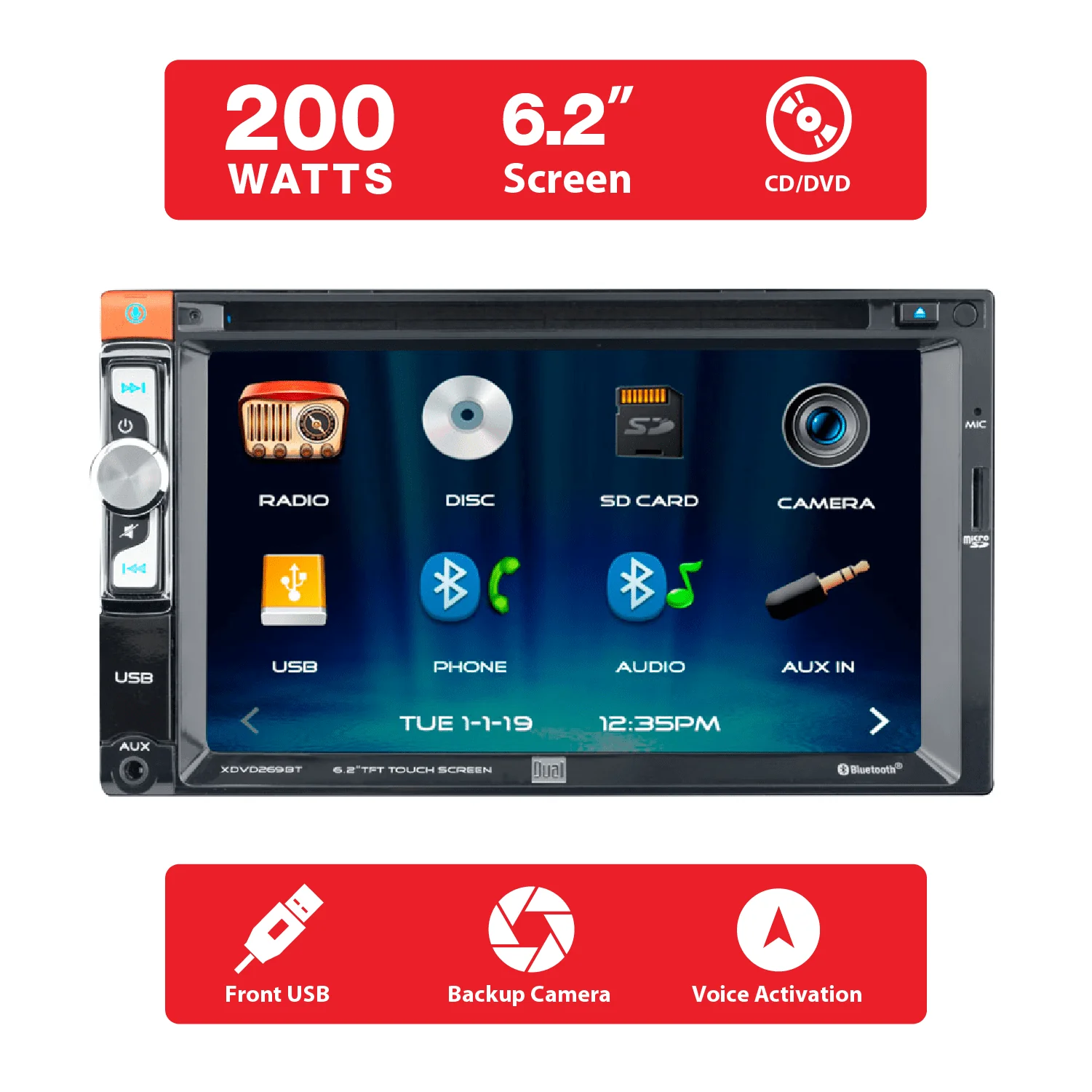 XDVD269BT 6.2 Inch, Car Stereo Head Unit, Double DIN with CD/DVD - Image 3